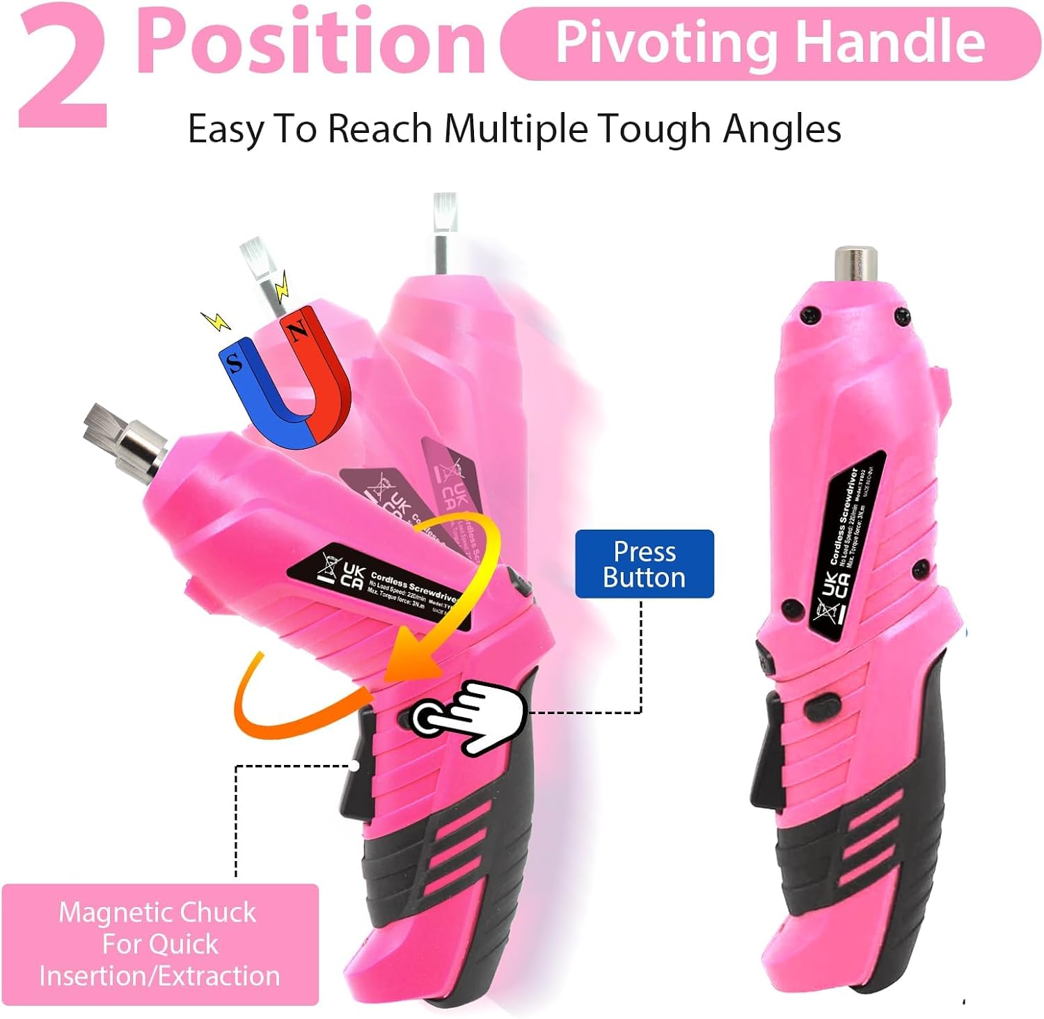 Thumbnail 6 de MQFORU Cordless Screwdriver Kit (48-in-1), 3.6V rechargeable electric screwdriver with dual-position handle