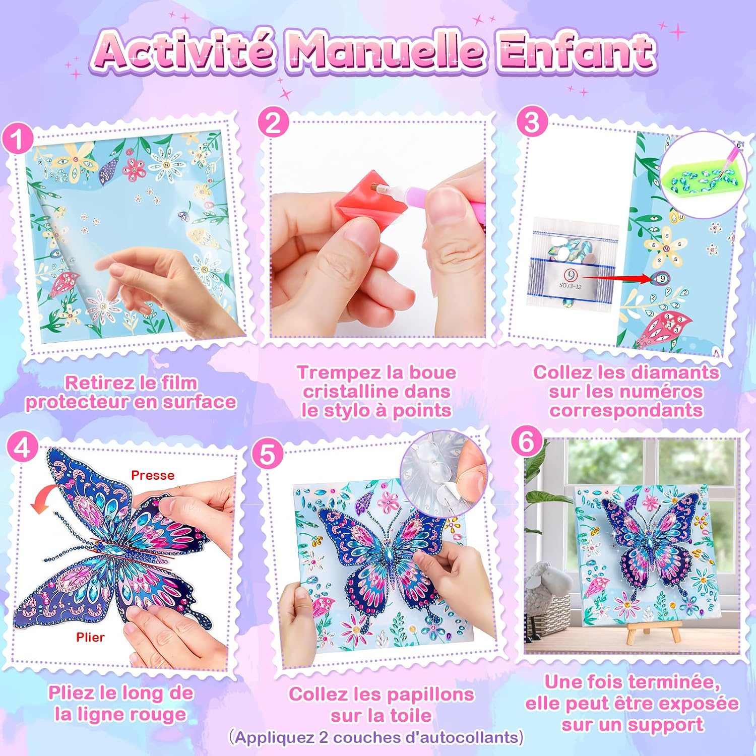 Detalle de Cadeau Diamond Painting Papillon pour Fille — Activité manuelle 6–10 ans