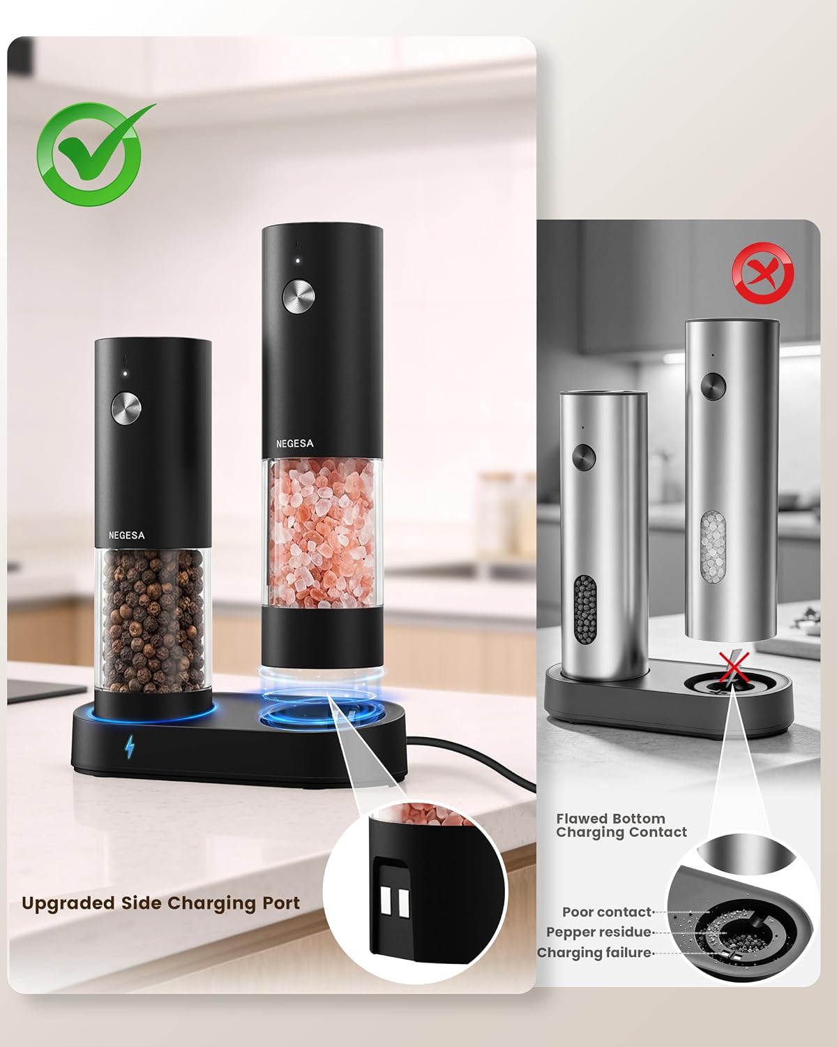 Detalle 2 de Electric Salt and Pepper Grinder Set, 140ml Capacity