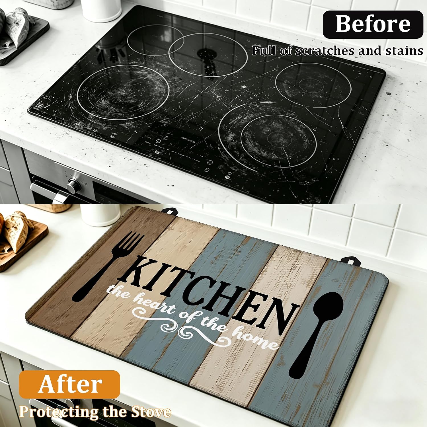 Detalle 2 de YIKTI Electric Stove Top Cover, Rustic Wood Pattern, 28 x 20 Inch