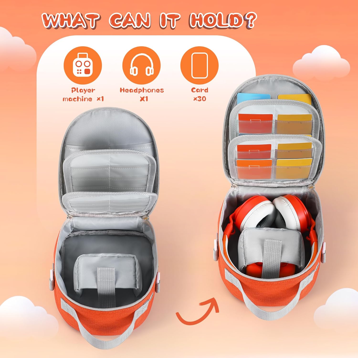 Thumbnail 3 de TATAVR Carrying Case for Yoto Mini (2024 Edition) – Orange, Card Holder for 30 Cards, with Adjustable Strap