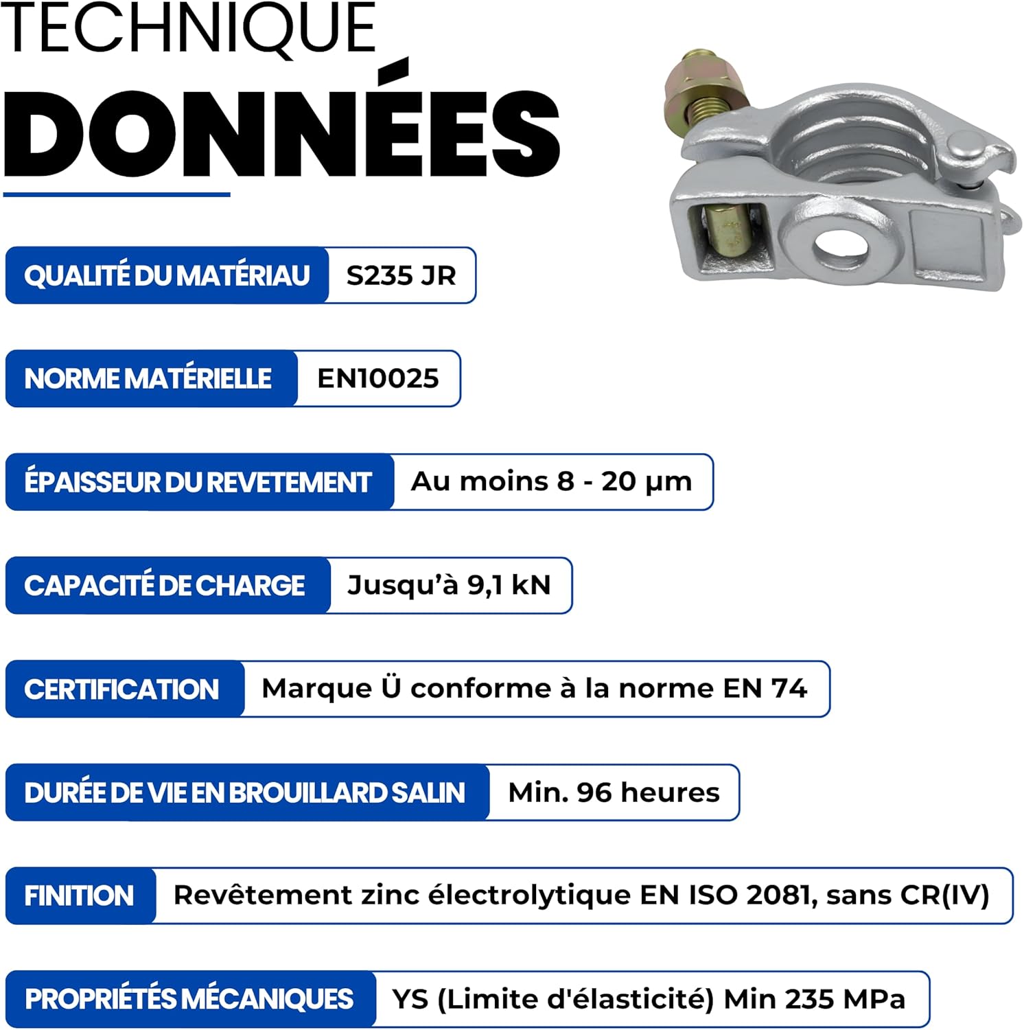 Thumbnail 3 de GeZu Impex accouplement d’échafaudage galvanisé 48 x 48 mm (demi-came) compatible EN 74