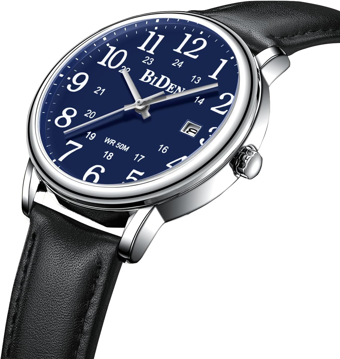Detalle de HANPOSH Herren Uhr – Analoguhr mit Quarzwerk, Datum, Lederband und 38 mm Gehäuse