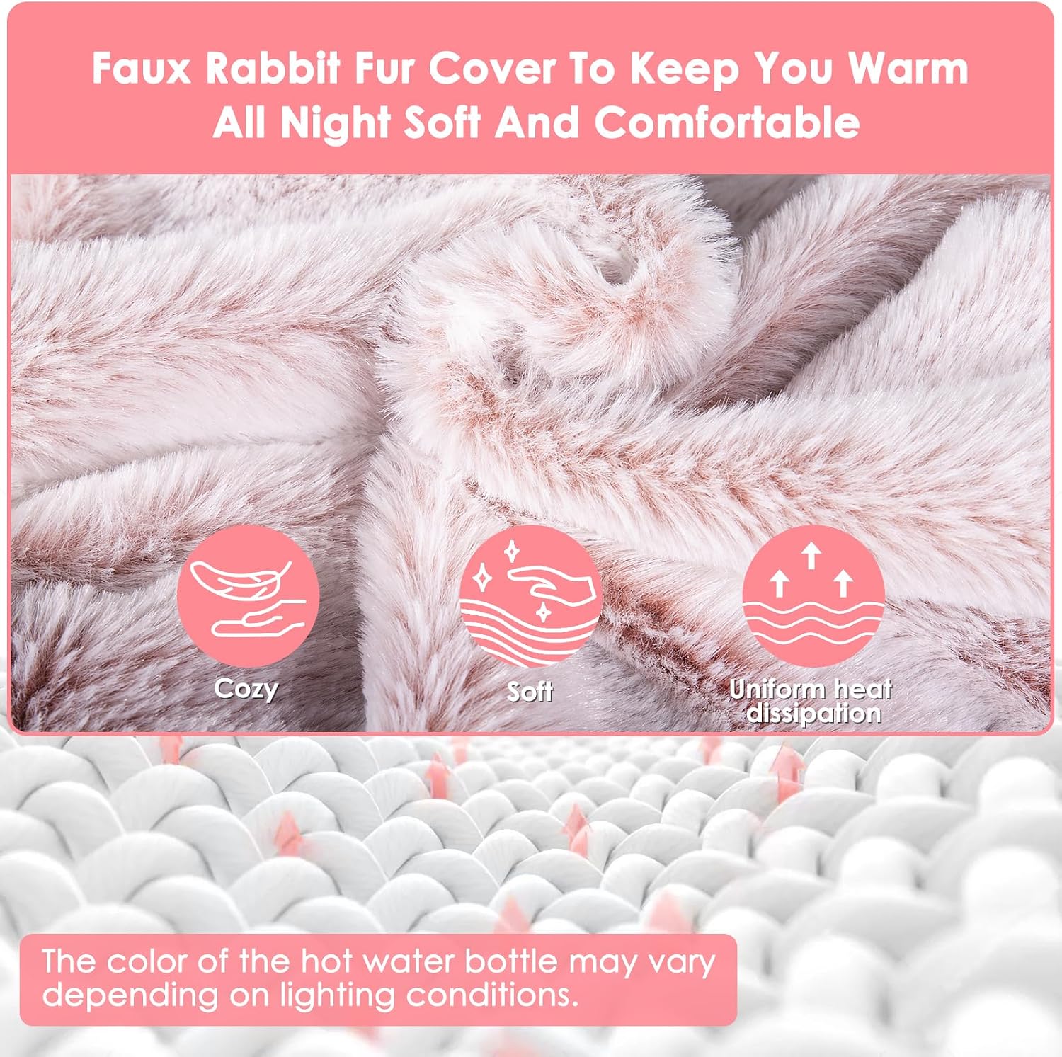 Thumbnail 4 de BOLEi 2L Hot Water Bottle with Luxury Faux Fur Cover – Leakproof Large Warmer for Neck, Shoulders, Hands & Feet (Pink)