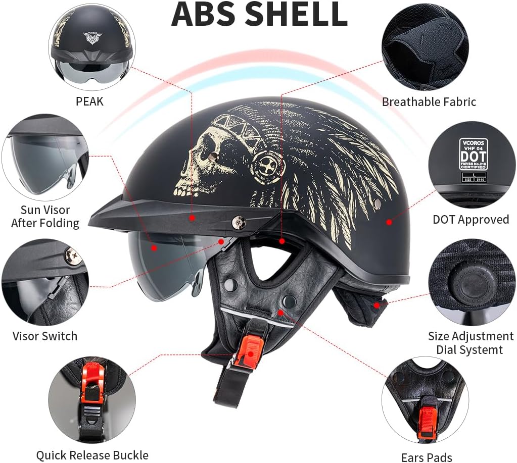Thumbnail 5 de VCOROS VHF04 Half Helmet: Retro Open Face with Sun Visor, DOT Certified