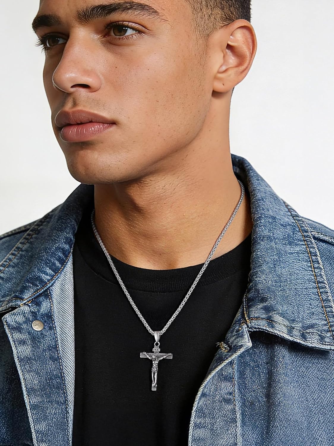 Thumbnail 1 de U7 Jesus Cross Necklace INRI Pendant in Gold-Tone Plating (Sterling Silver/Steel) — Adjustable Faith Jewellery