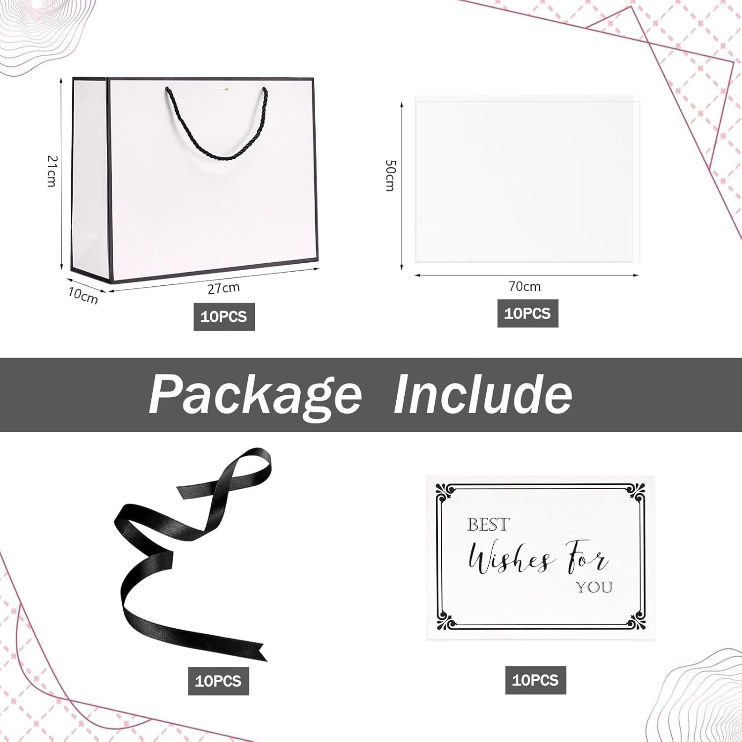 Detalle de Gift Bags for Presents – 10 Pcs White & Black Gift Bags with Bows