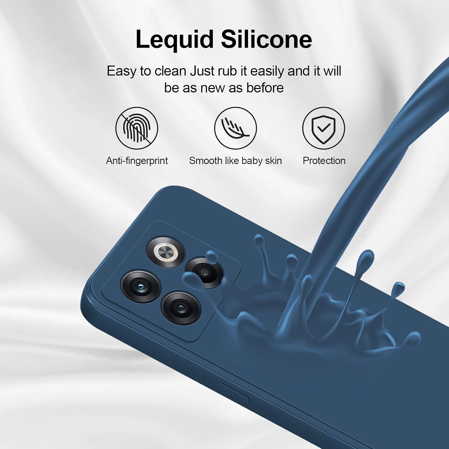 Detalle 2 de GiiYoon Silky-Soft Touch Silicone Case for OnePlus 10T (Blue) with Microfiber Lining