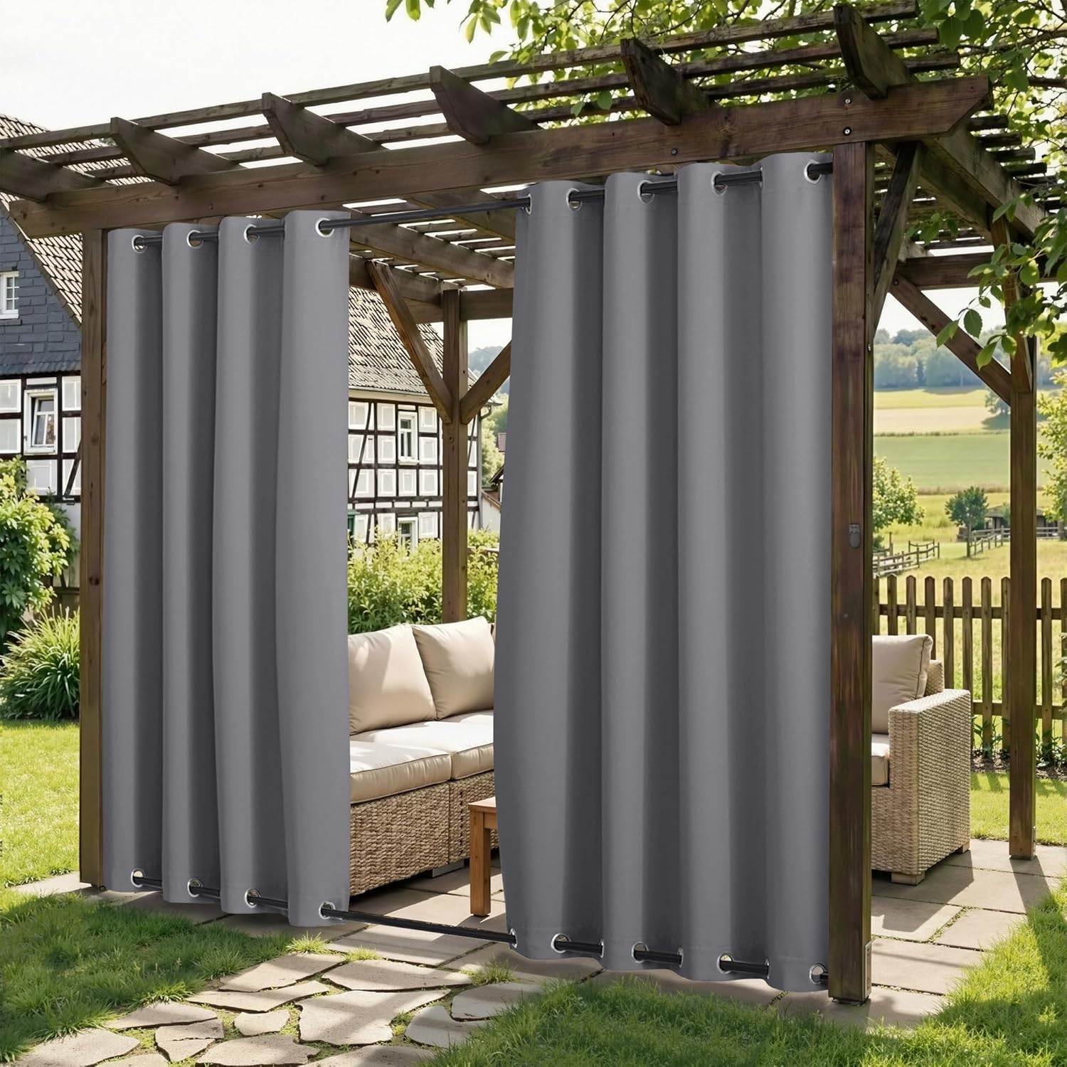 Thumbnail 1 de PONY DANCE Tenda da Sole per Esterno con Anelli (Superiore & Inferiore) – 2 Pezzi 132 x 213 cm, Grigio