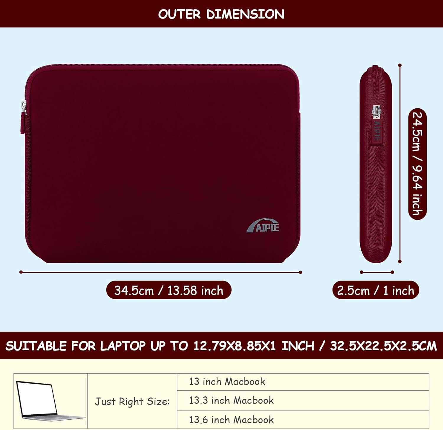 Thumbnail 1 de AIPIE Laptop Sleeve 13–13.6 Inches: Neoprene Protection for MacBook and More