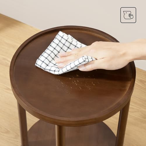 Detalle de HOOBRO EMA156BZ01, table d’appoint ronde en bambou à 2 niveaux, brun rouge foncé