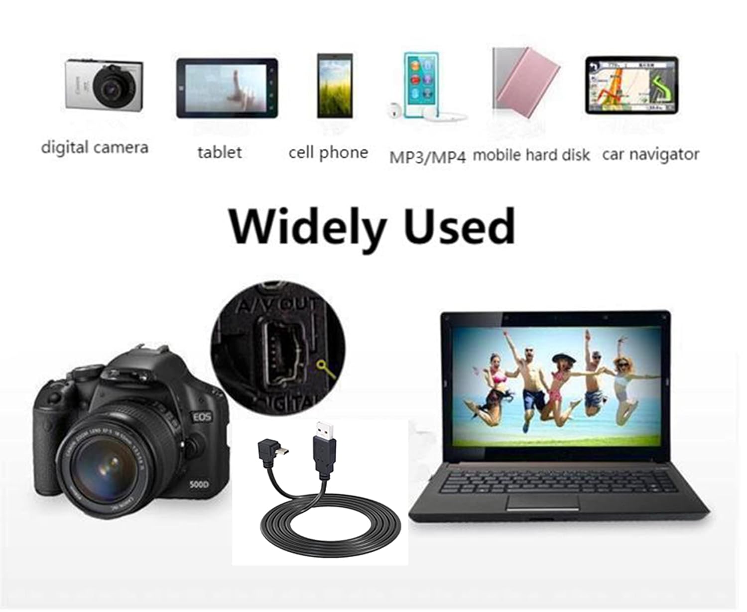 Thumbnail 1 de SHANFEILU 90 Degree Mini USB (Mini 5-pin) to USB 2.0 A Male Data Sync Extension Cable, 4.9ft, Black