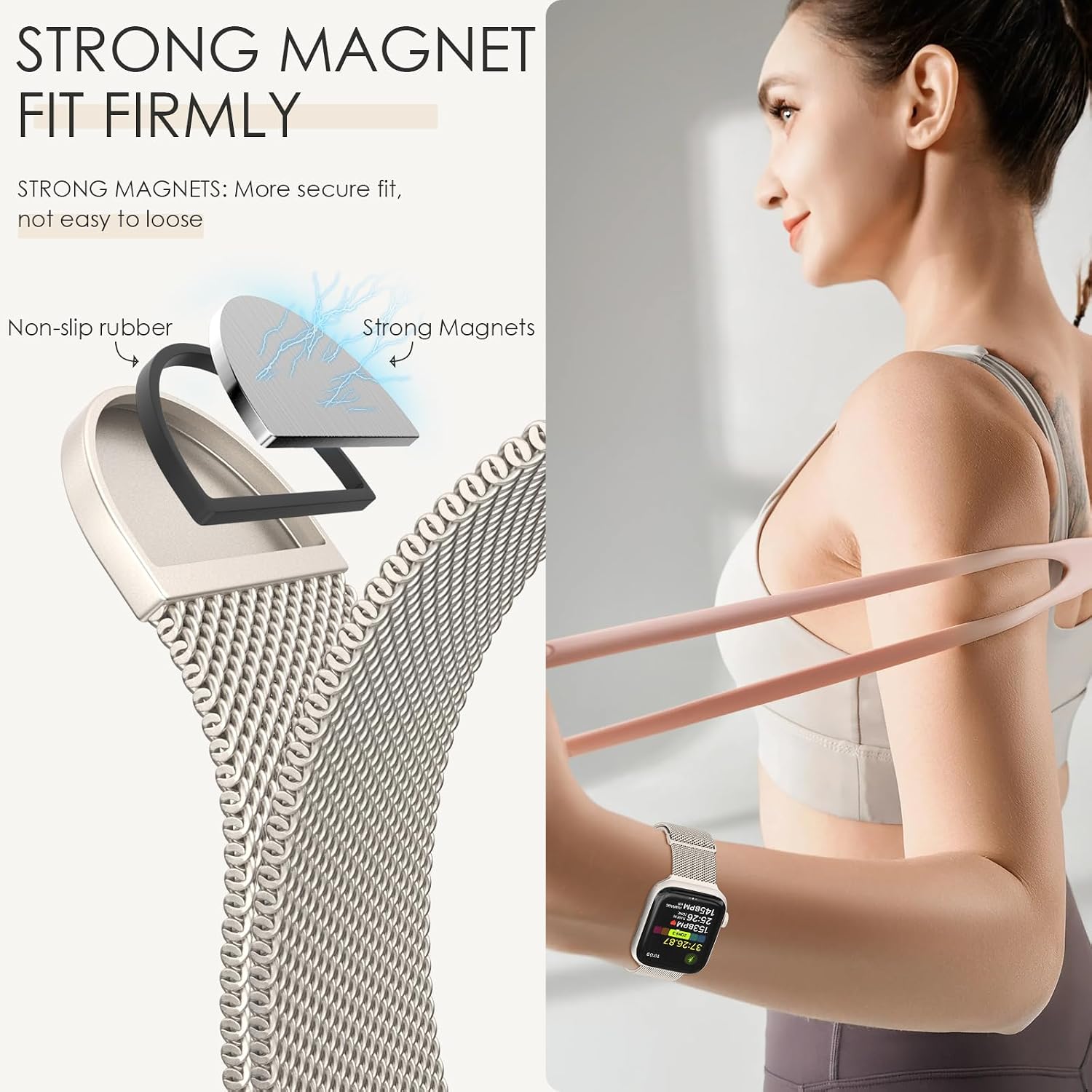 Detalle de Milanese Loop Compatible with Apple Watch Straps (38mm–49mm) with Magnetic Clasp