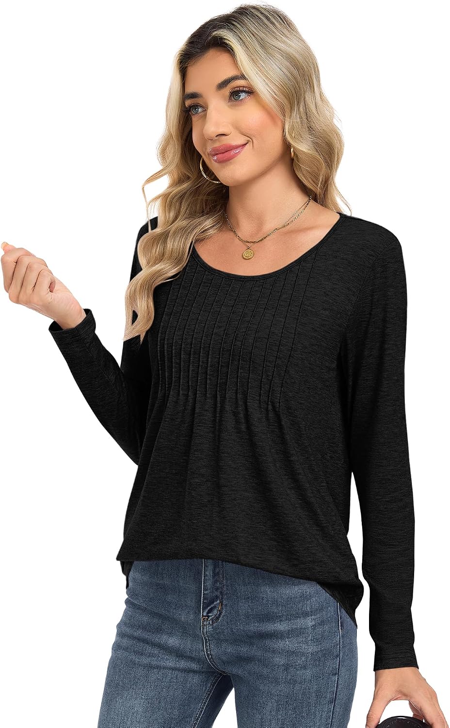 Thumbnail 5 de MOLERANI T‑Shirt Femme décontracté à col rond avec plis sur la poitrine – oversize