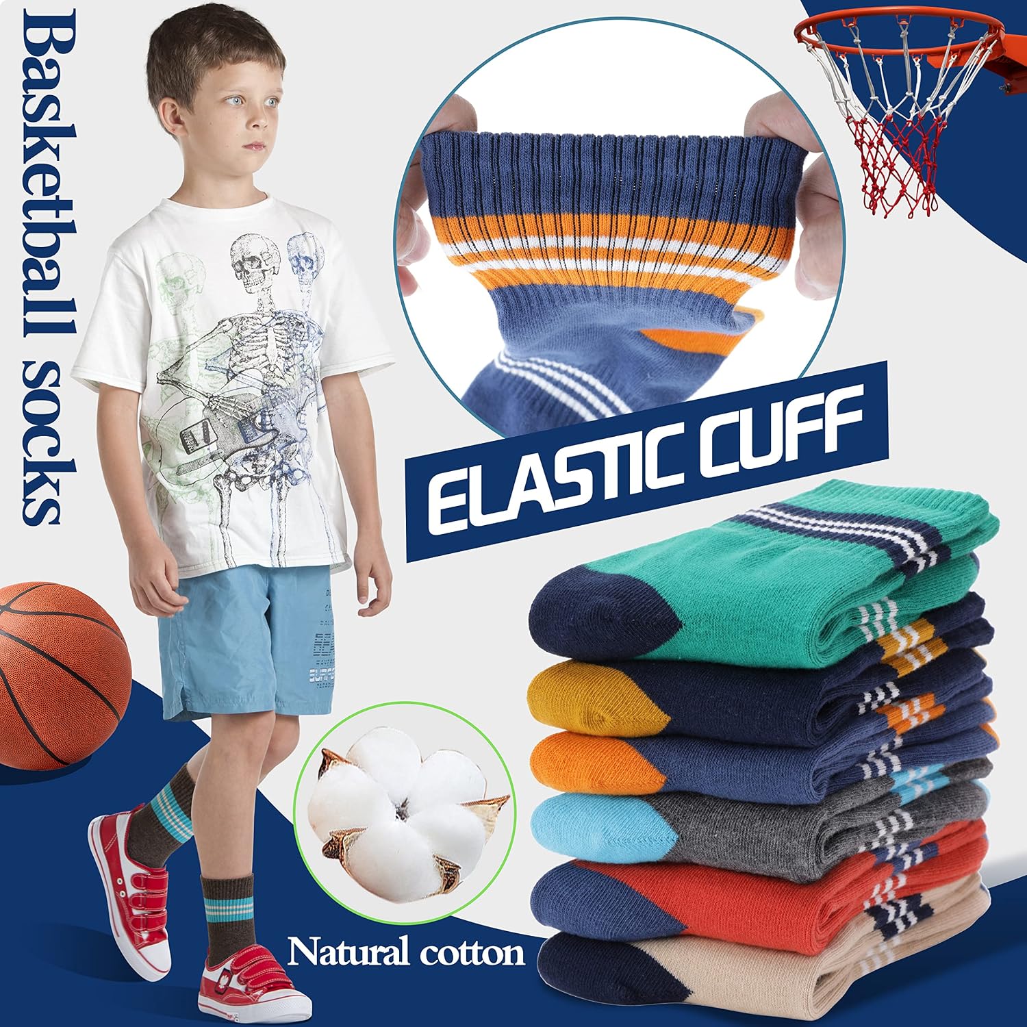 Thumbnail 1 de Welwoos Kids Athletic Crew Socks 6 Pairs