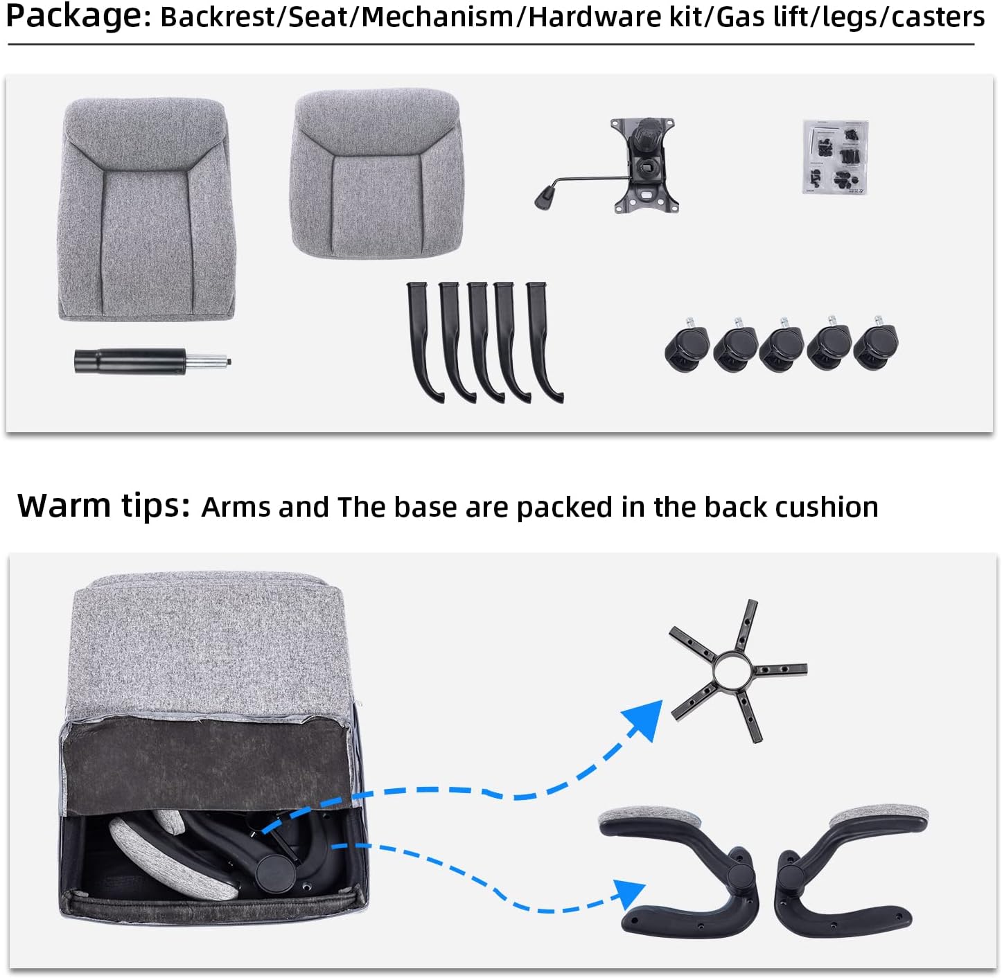 Thumbnail 3 de MZLEE Fabric Office Chair for Home Office with Ergonomic Support and Flip-Up Arms