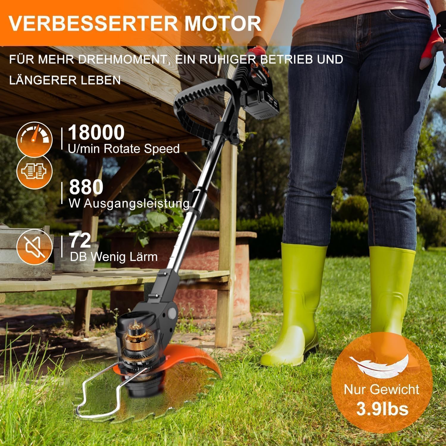 Thumbnail 1 de Akku Rasentrimmer 3‑in‑1 mit Akkus & Ladegerät (2× 3,0Ah), Metallmesser, Teleskopstange