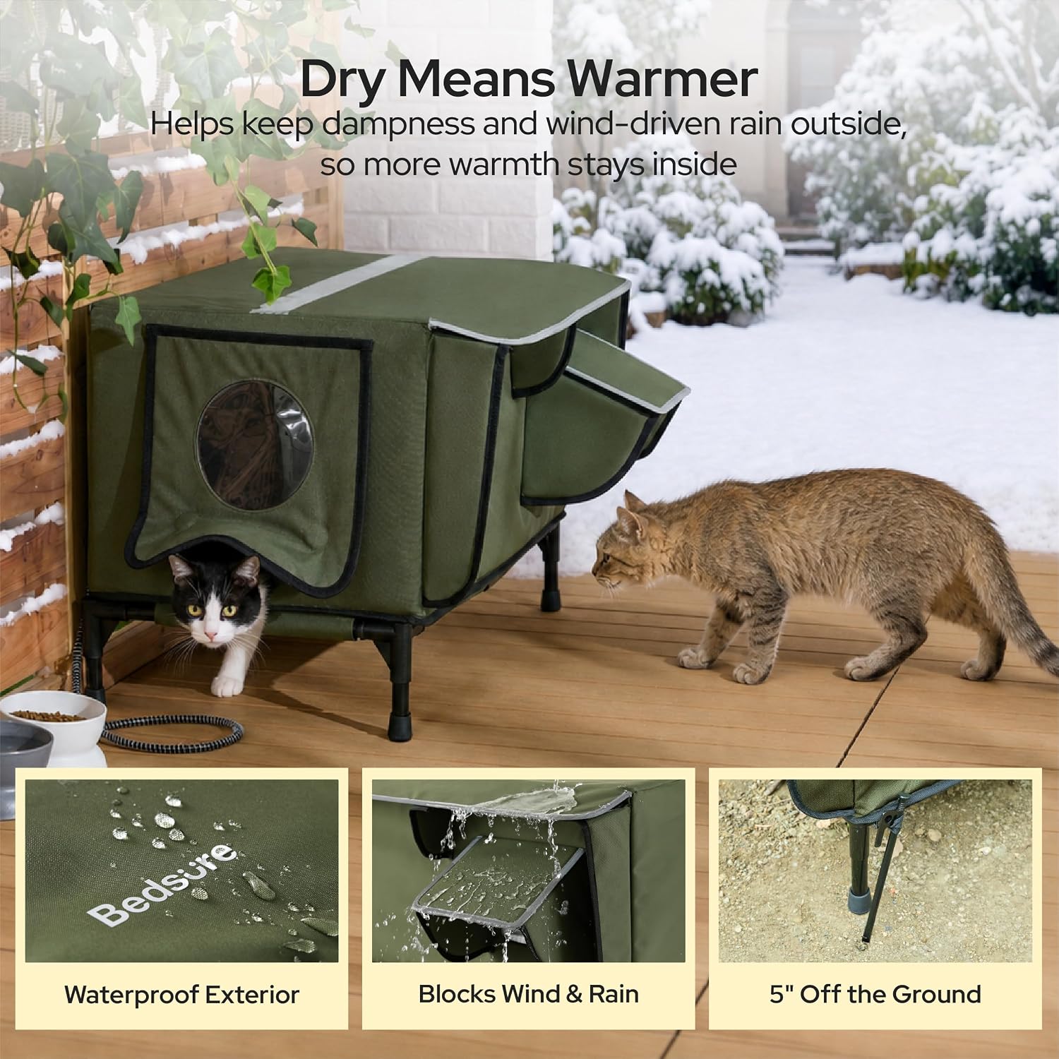 Thumbnail 5 de Bedsure Comfy Pet ReflexHeat™ Heated Outdoor Cat House, 50W Pad, Escape Door