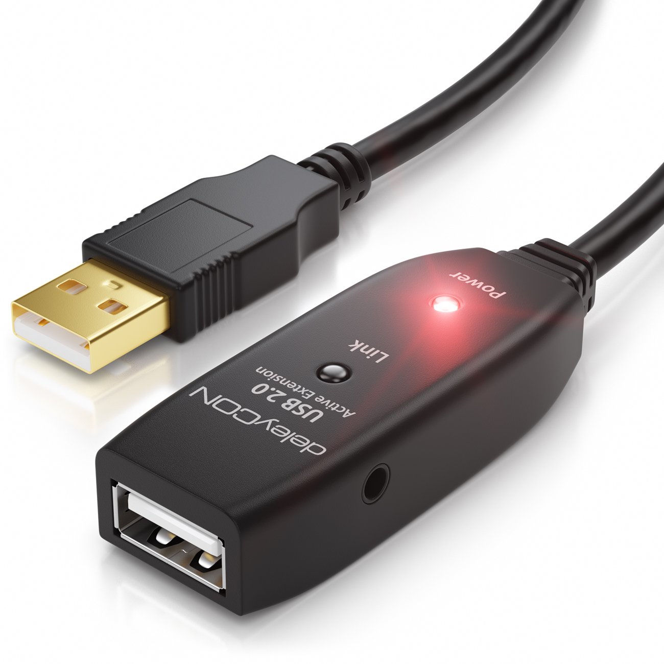 Detalle de deleyCON 5m USB 2.0 Verlängerungkabel Repeater-Kabel Aktiv mit Signalverstärker – USB-A auf USB-A, Schwarz