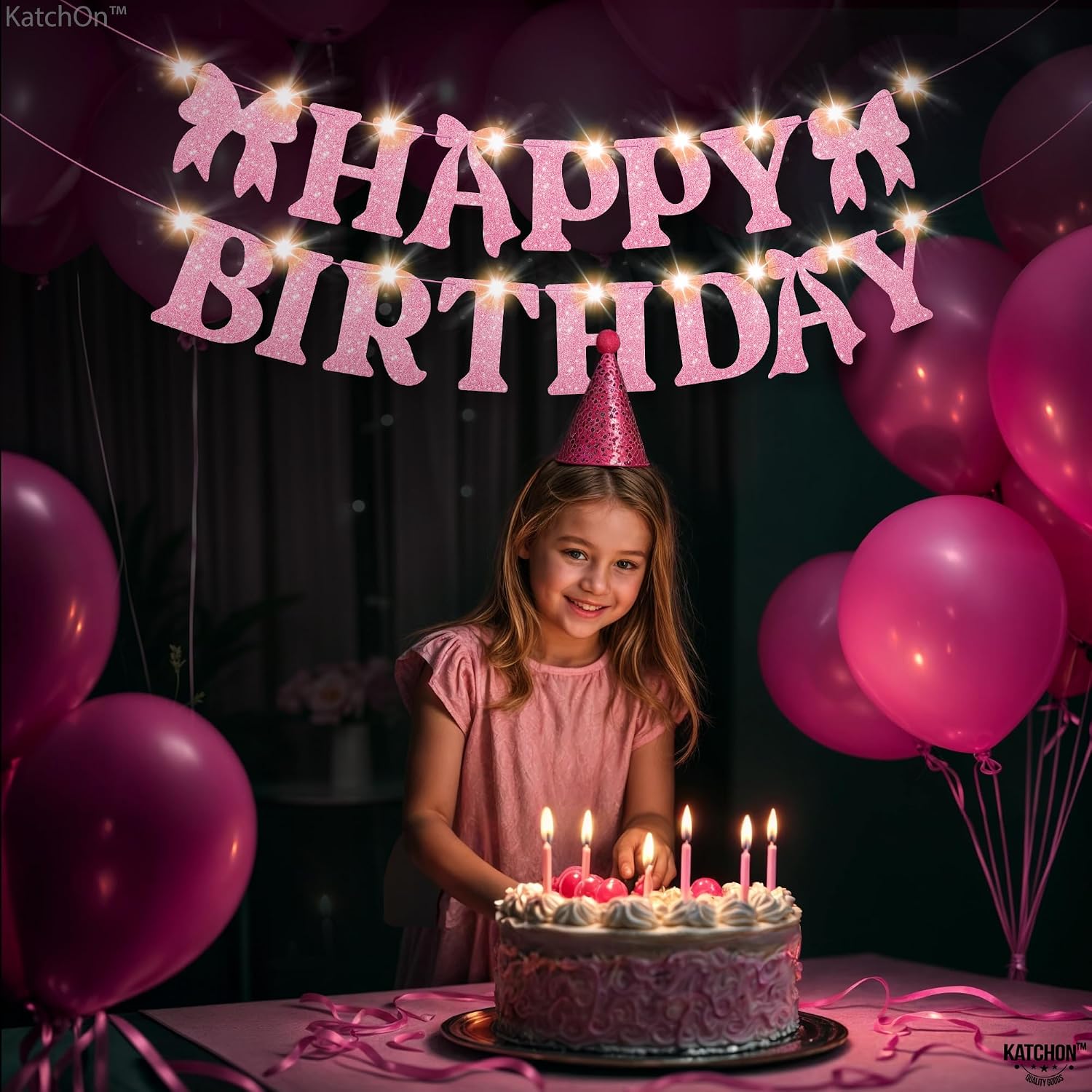 Thumbnail 5 de KatchOn Pink Glitter Happy Birthday Banner with Lights – 10 Feet