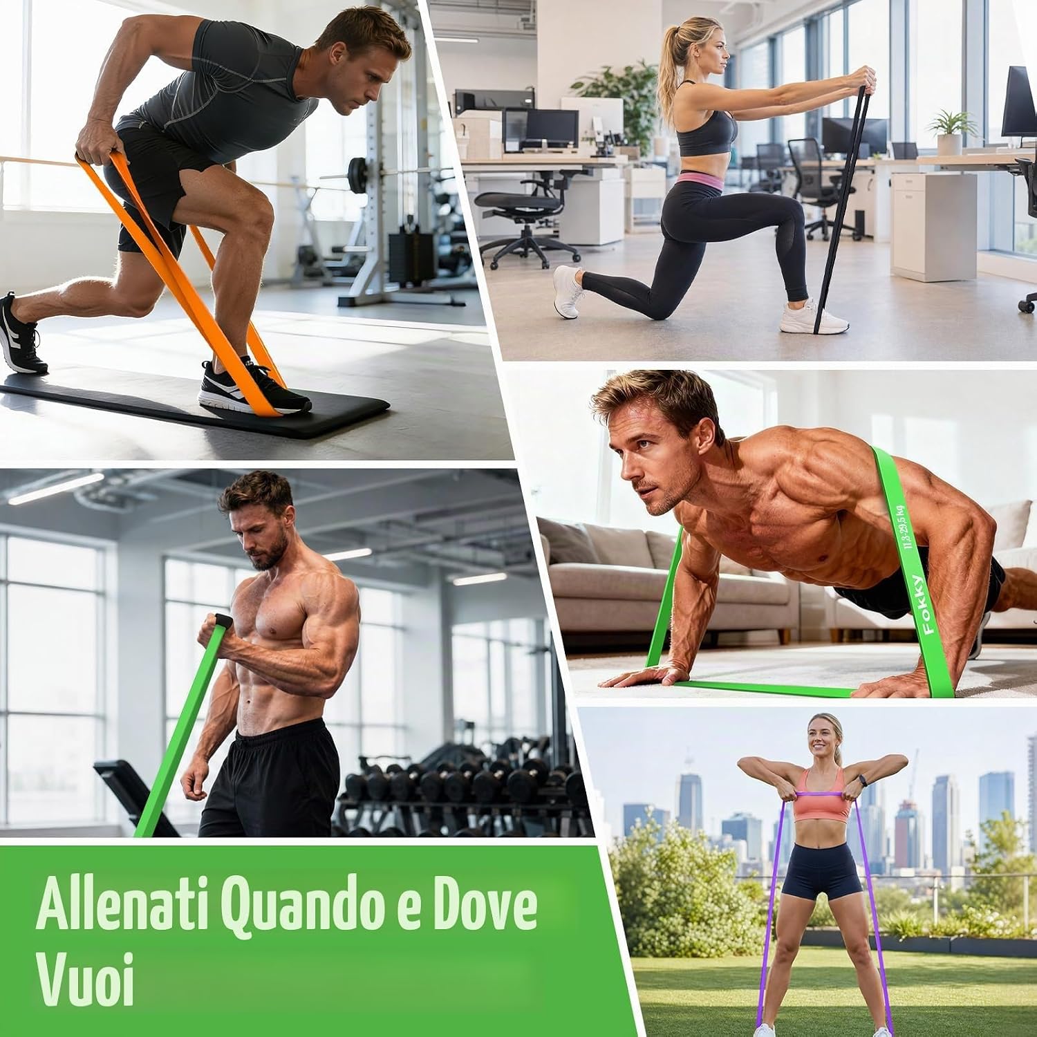 Detalle de Fokky Elastici Fitness Set: 4 livelli di resistenza con ancoraggio porta e borsa