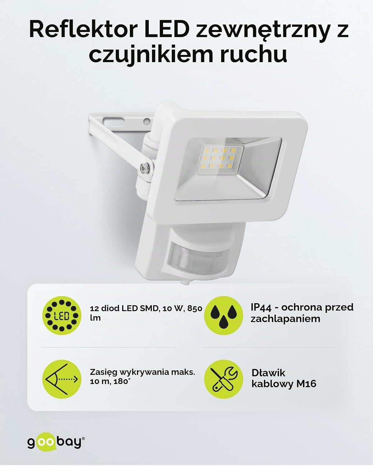 Detalle 2 de goobay 53878 reflektor LED 10 W, 850 lm, z czujnikiem ruchu IP44