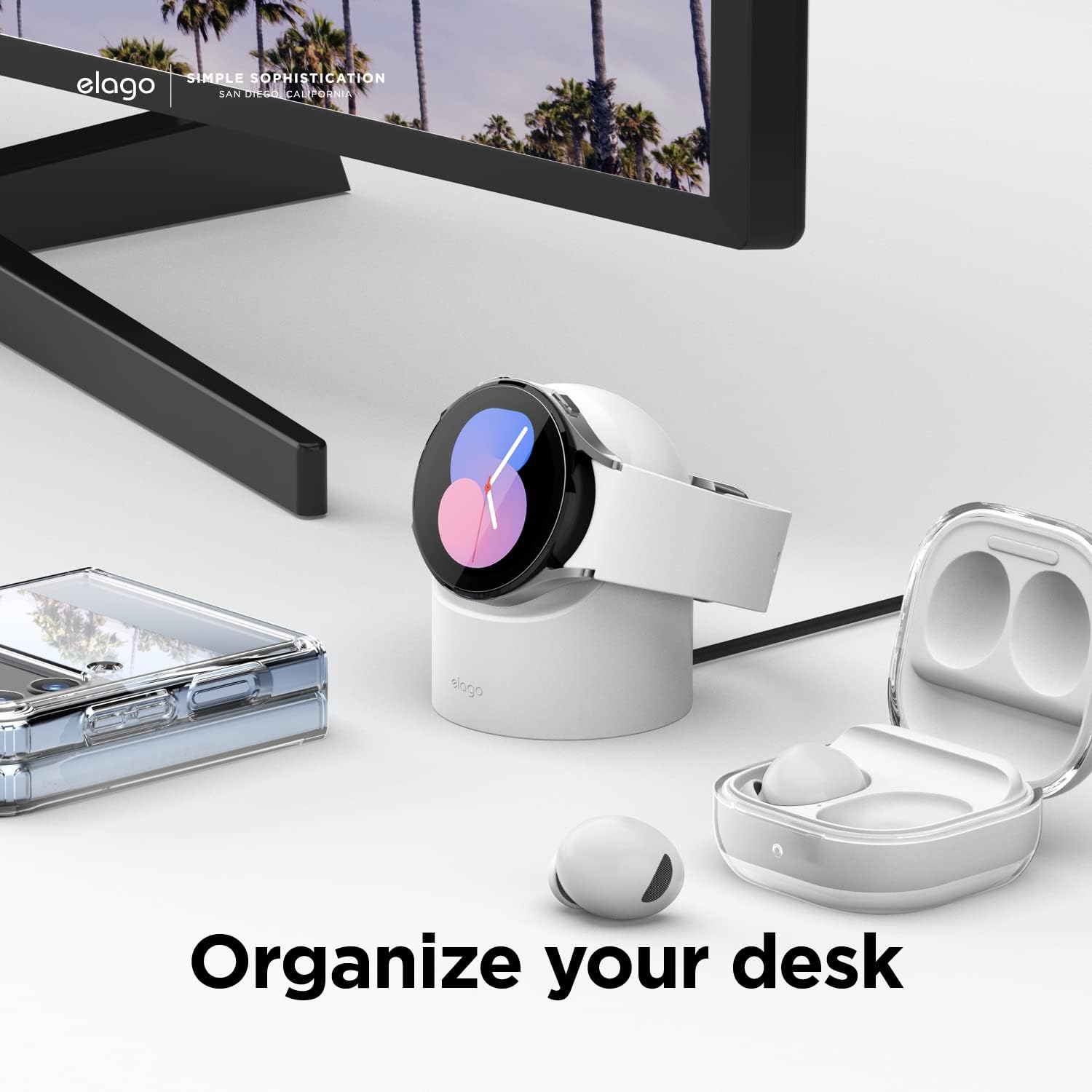 Thumbnail 5 de elago GWT2 Charger Stand for Samsung Galaxy Watch (8/8 Classic, 7/Ultra, 6/6 Classic, 5/5 Pro) — Nightstand Mode, cable management (white)