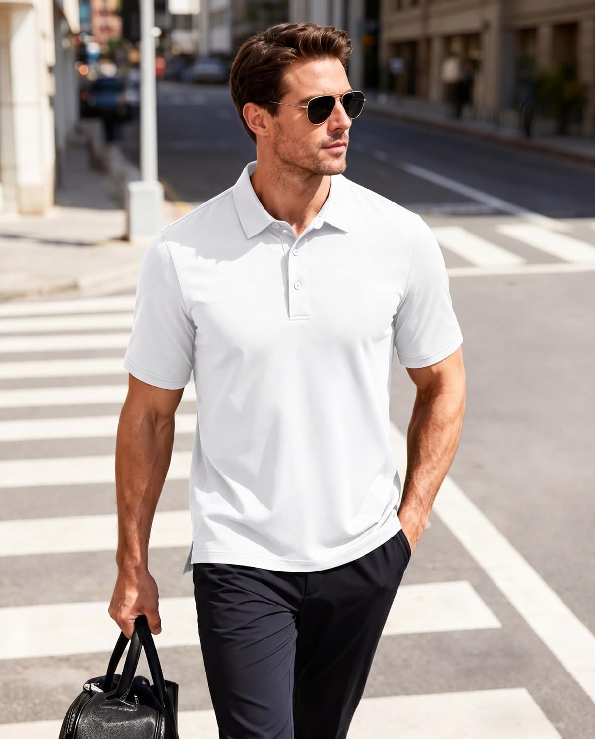 Detalle de MAGCOMSEN Men's Breathable Quick Dry Golf Polo Shirt – Lightweight Summer Short Sleeves