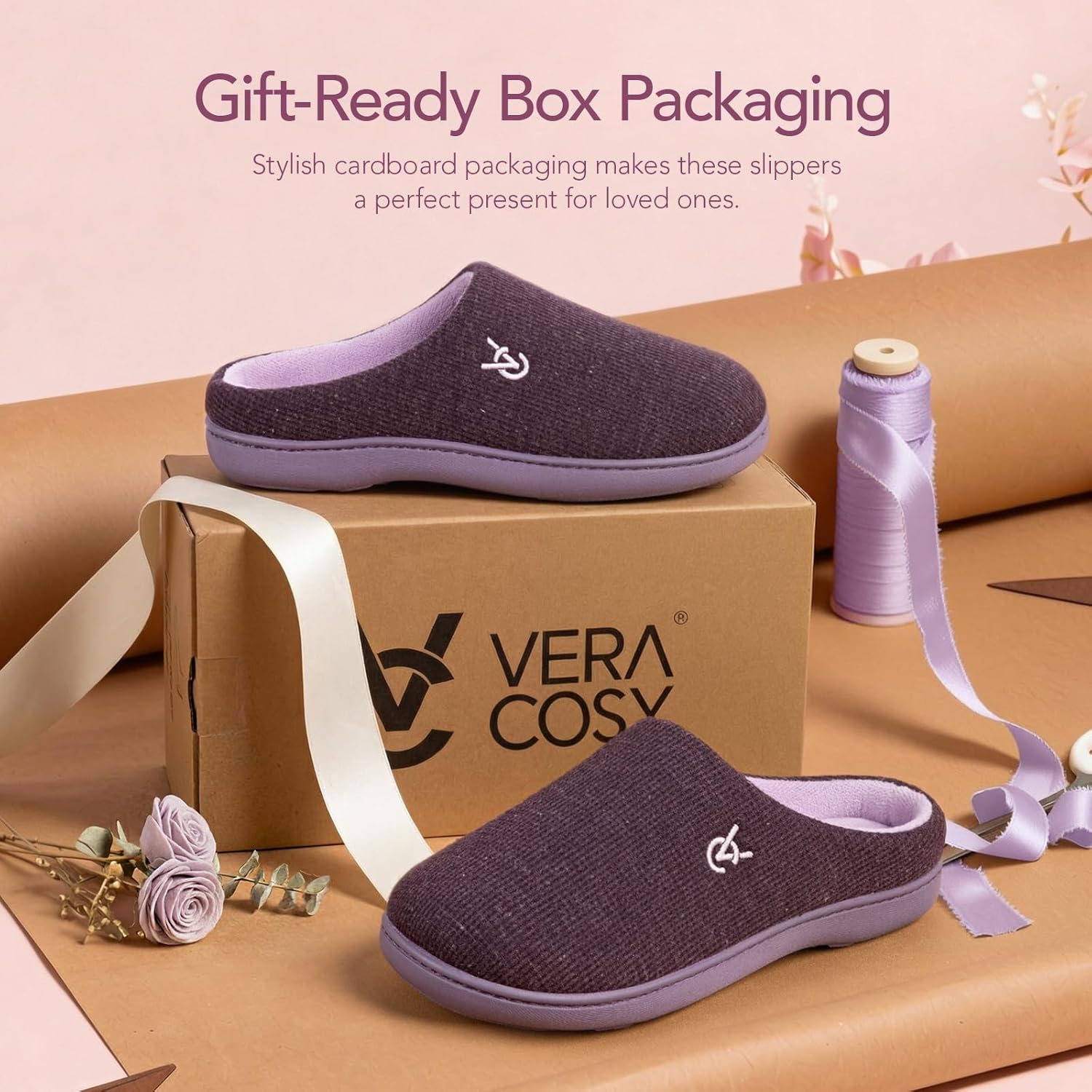 Detalle de VeraCosy Women’s Two-Tone Slippers with Memory Foam & Non-slip TPR Sole