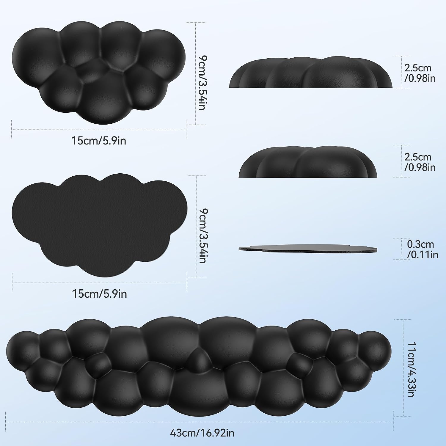 Detalle 2 de TECKNET 5056243628964 Cloud Keyboard Wrist Rest Set, Memory Foam, Black