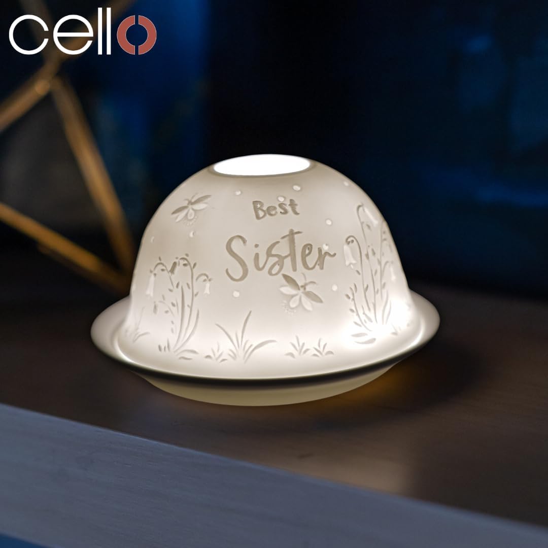 Thumbnail 6 de Cello Porcelain Tealight Holder Dome with “Best Sister” 3D projection LED/wax warmer