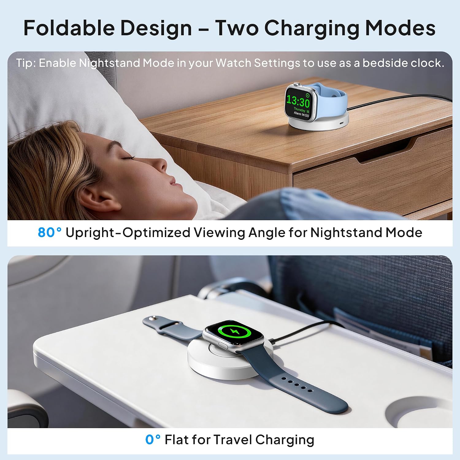 Detalle de Elebase 5W Foldable Apple Watch Charger with USB-C and Lightning Inputs