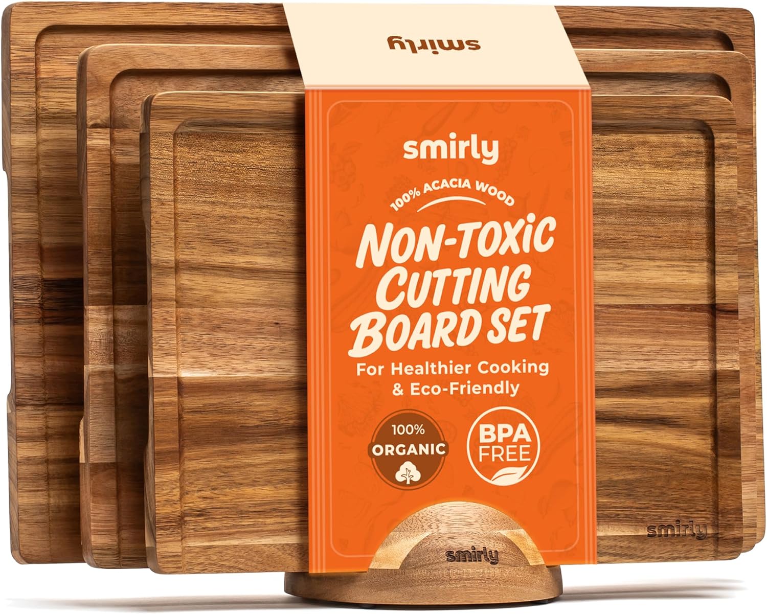 Detalle de SMIRLY Acacia Wood Cutting Board Set (3-Pack) with Holder