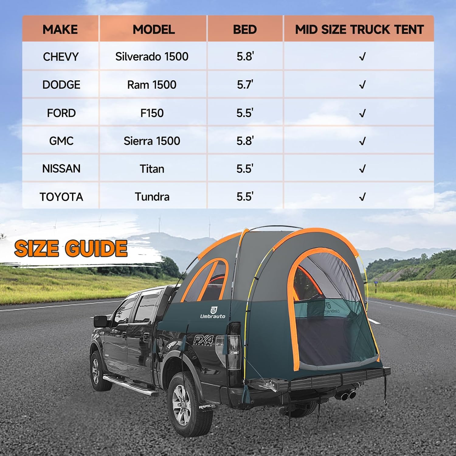 Thumbnail 1 de Truck Bed Tent 66.5in for 5.5–6ft Trucks