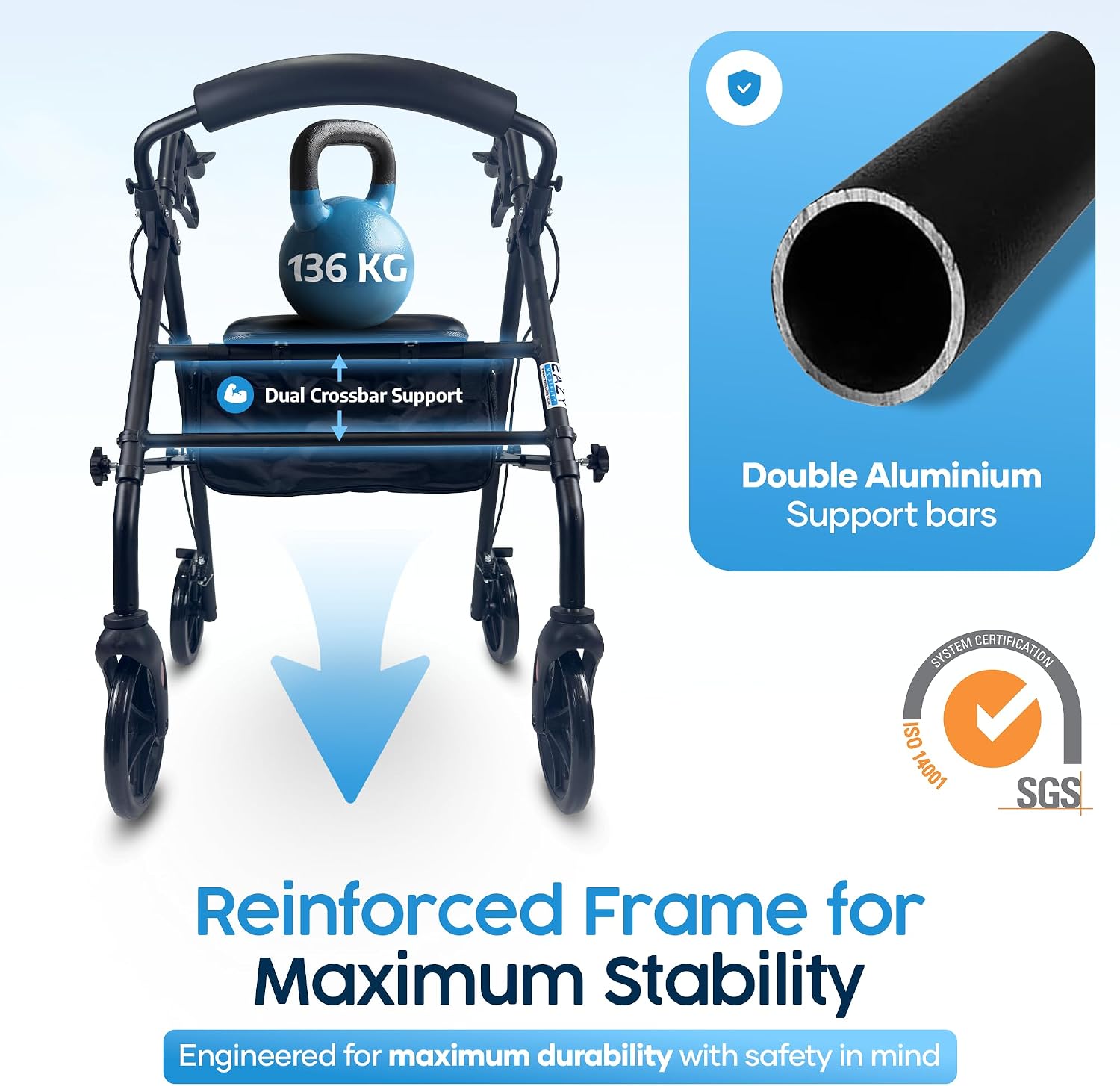Thumbnail 2 de Eazy Fold Lightweight Aluminium Rollator: A Practical Folding Walker for Home and Outings