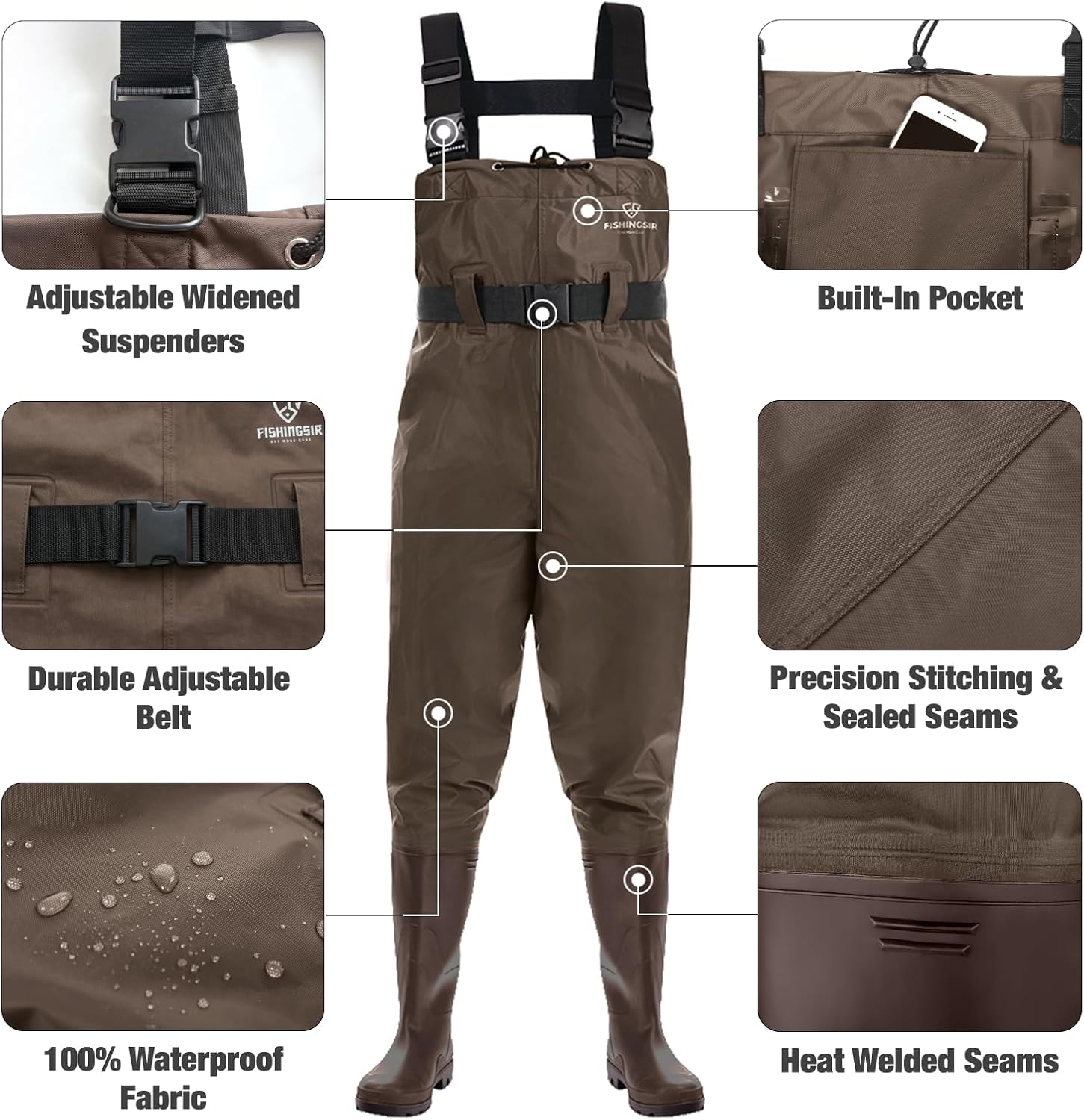 Detalle de FISHINGSIR Fishing Waders for Men — 2-Ply Nylon/PVC Waterproof Bootfoot Chest Wader
