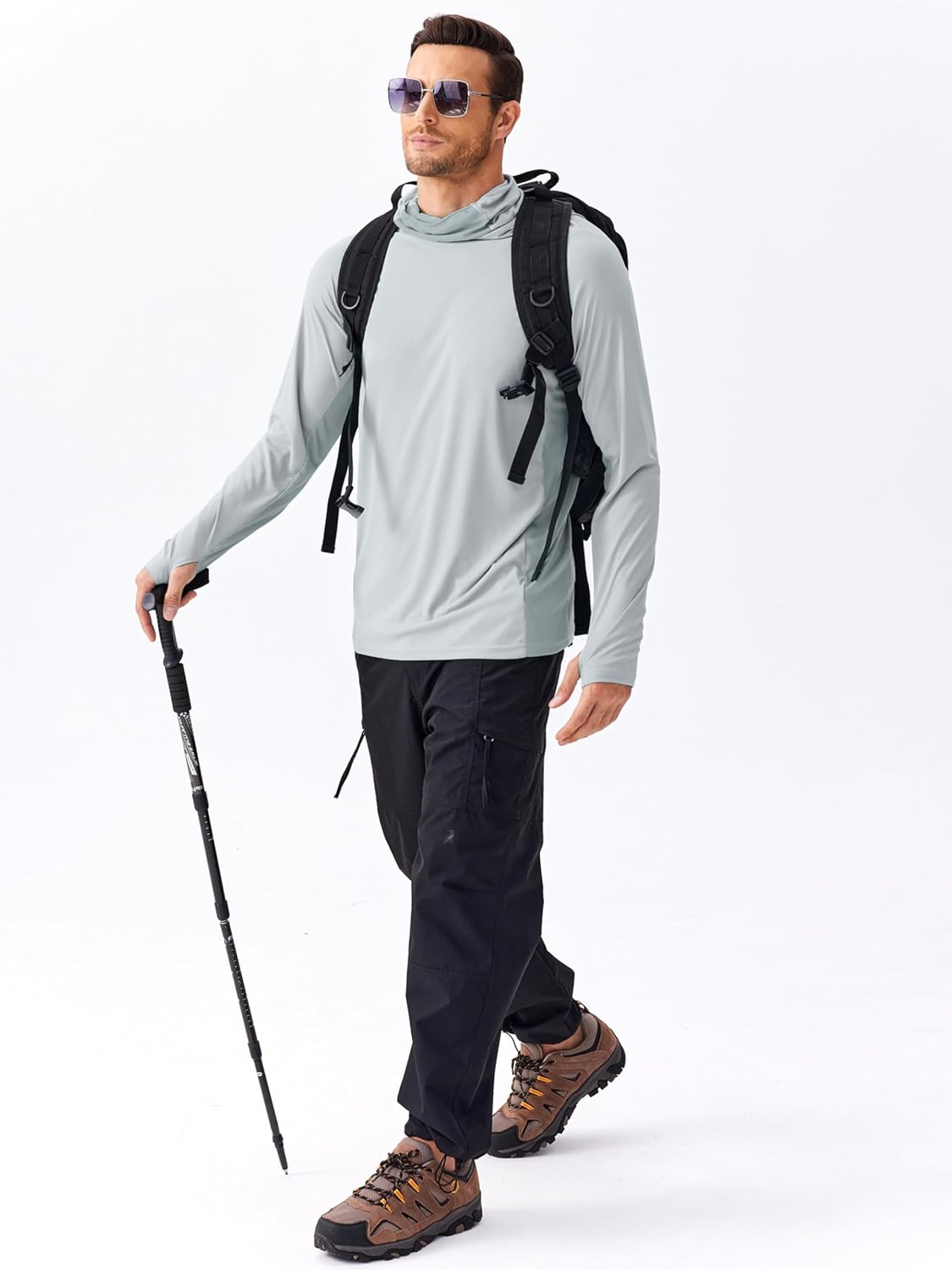 Detalle 2 de PINSPARK Men’s Sun Protection Hoodie with Mask UPF 50+ Long Sleeve Shirt for Fishing, Hiking & Outdoor Wear