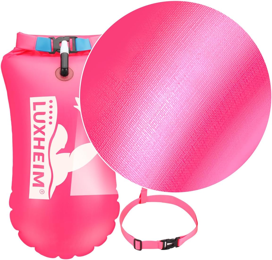 Detalle 2 de LUXHEIM 2er Pack Schwimmboje Schleppschwimmer für Open Water – gut sichtbar, wasserdicht & trockenes Fach
