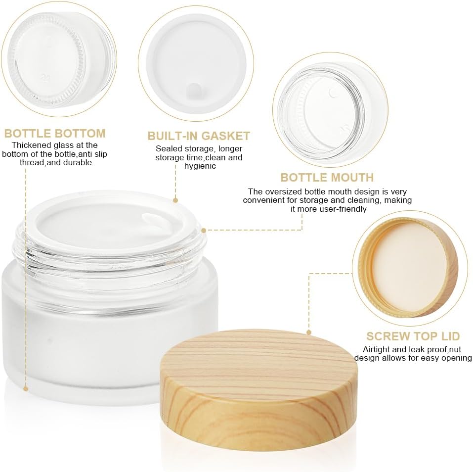 Detalle de HOTUT Pot de Crème Vide en Verre – Lot de 6 pots 30 ml, verre amber et étanche pourCosmétiques en voyage
