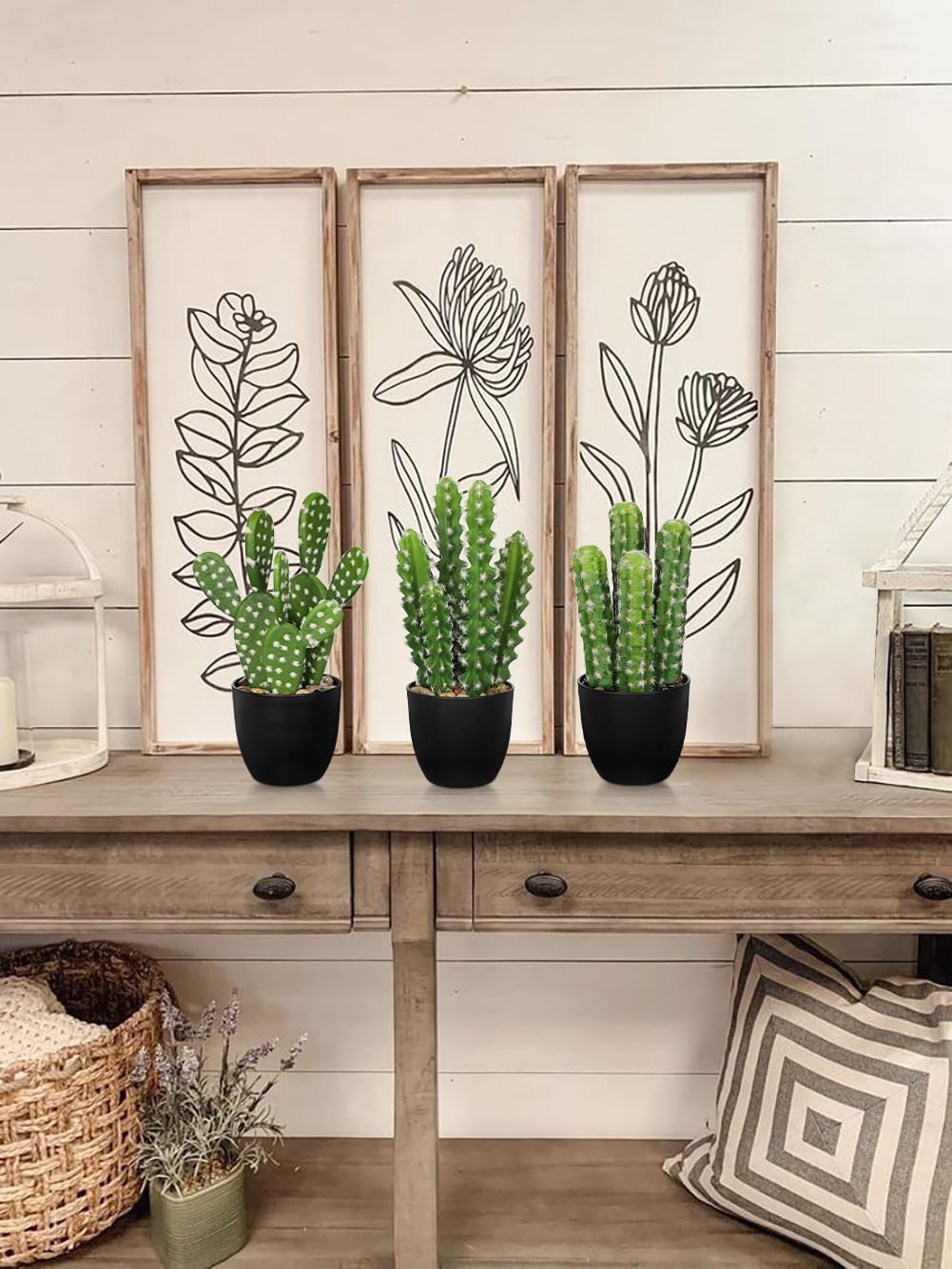 Detalle de Oairse 9.3-inch Artificial Cactus Plant in Pot – Realistic Faux Desert Cacti for Home or Office