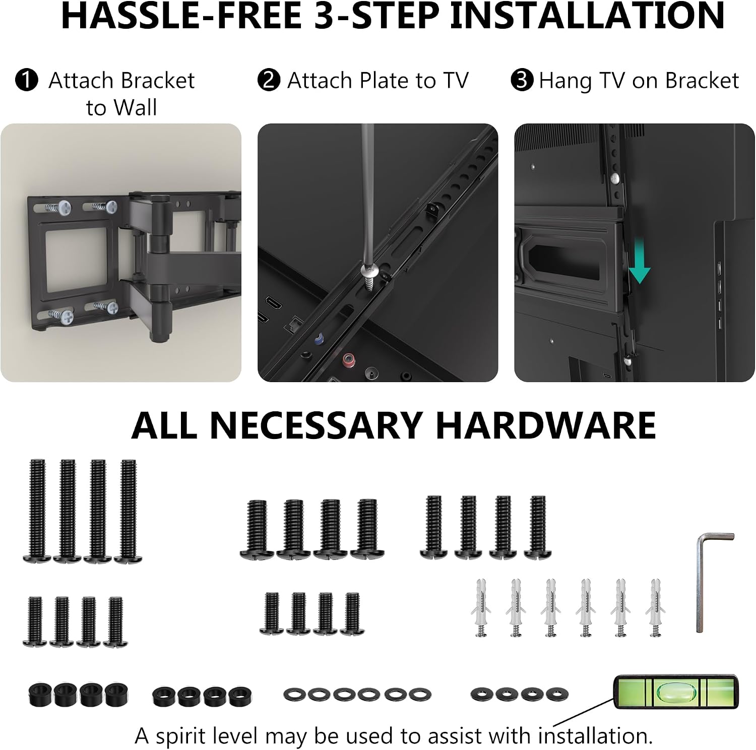Detalle de WALI Full Motion TV Wall Mount for 32–70 Inch TVs: Dual Arm, Swivel, Tilt & Extension