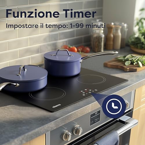 Detalle de CIARRA Piano Induzione da Incasso 4 Fuochi 60 cm: potenza 6000 W, controllo touch e timer