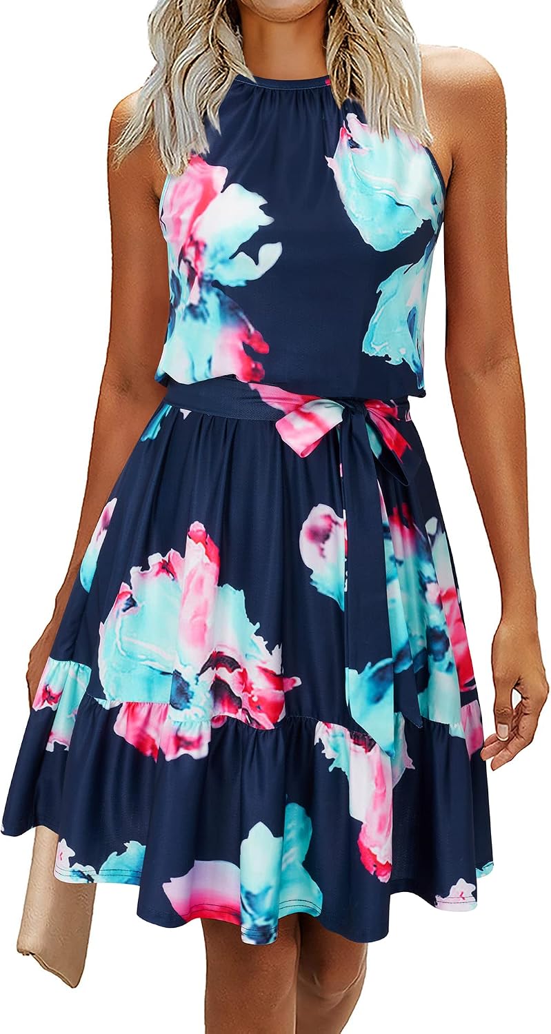 Detalle de Newshows Sommerkleid Damen Knielang Blumenmuster