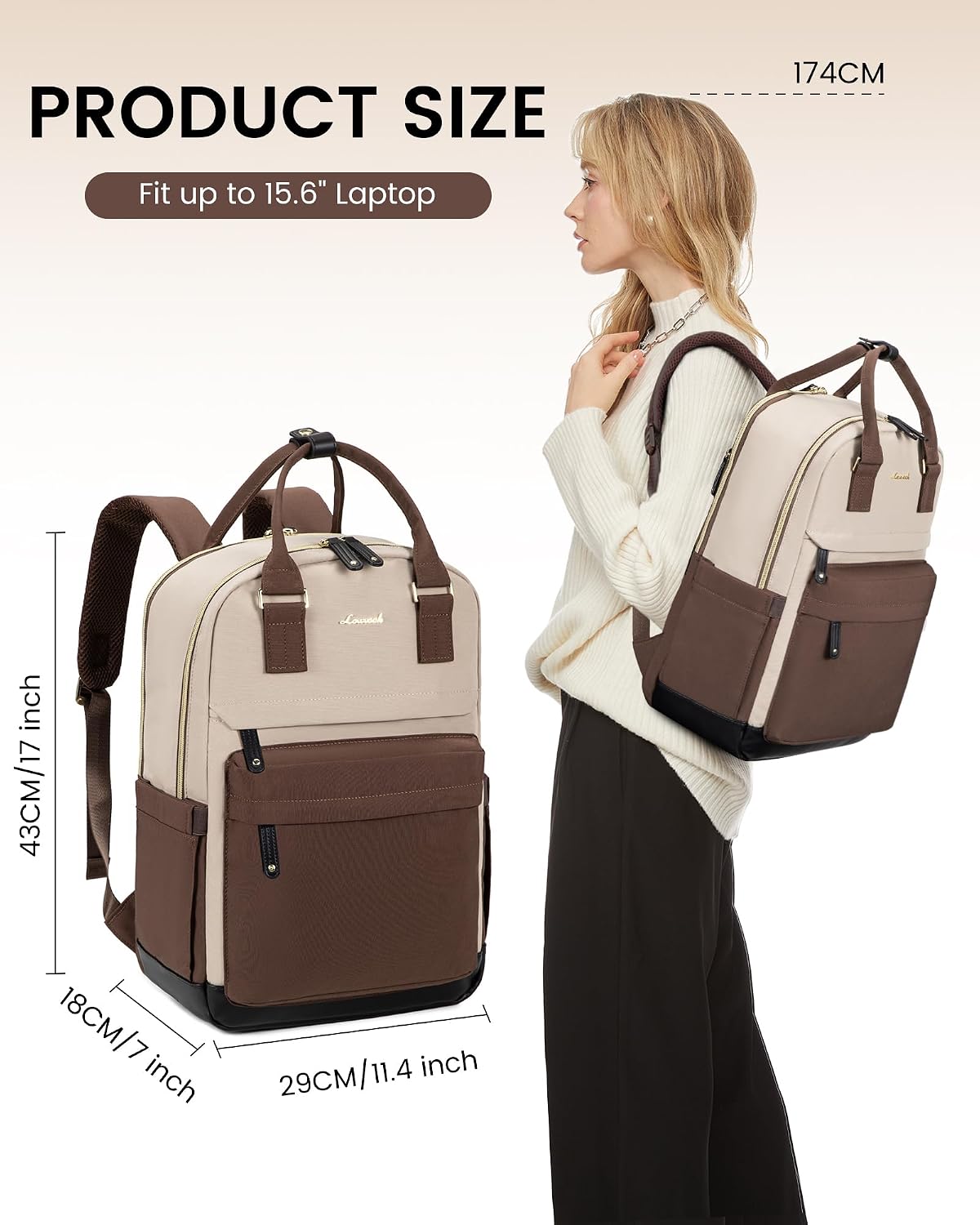 Thumbnail 1 de LOVEVOOK Women's Backpack: 15.6 inch Laptop, Waterproof, USB Port, Anti-Theft Rucksack