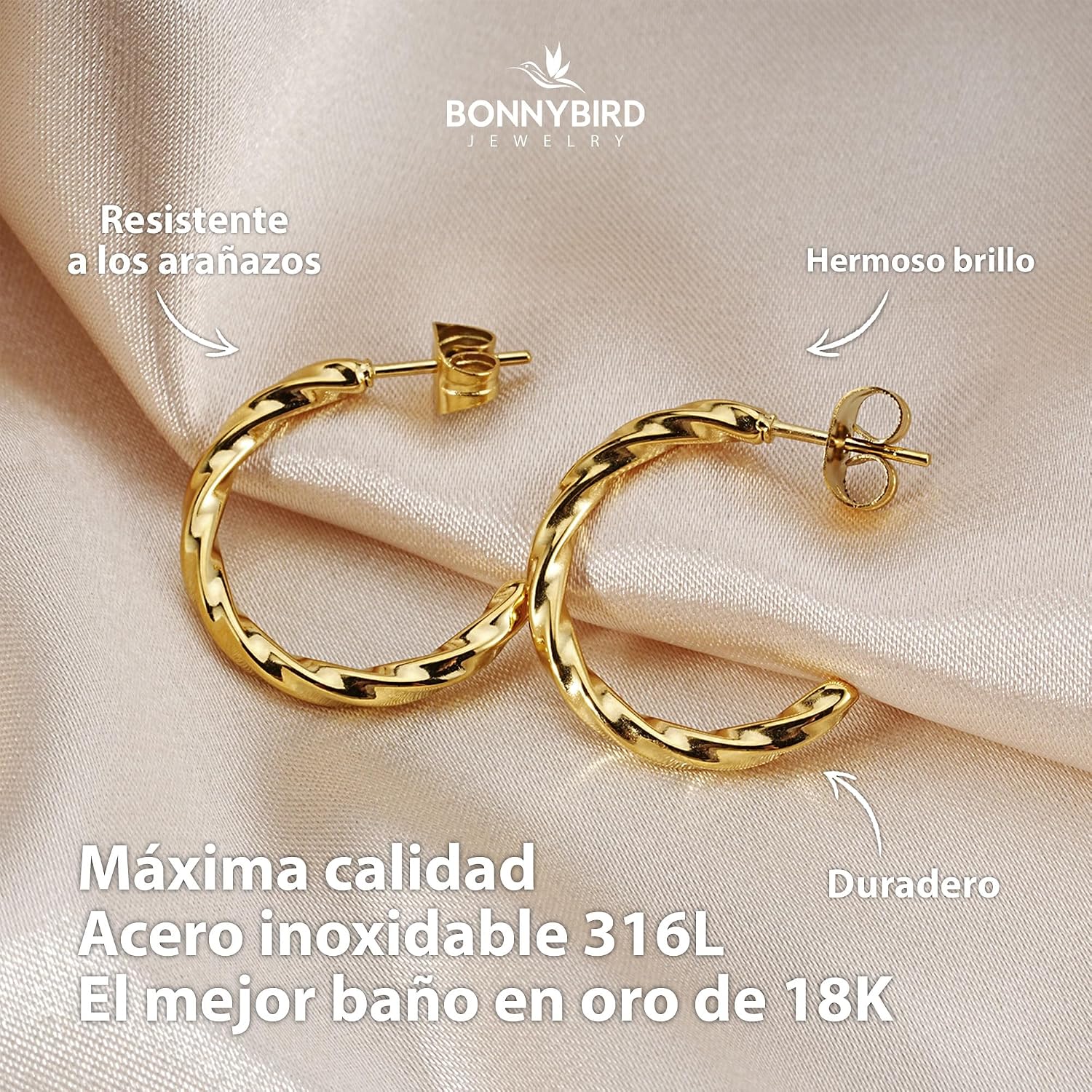 Detalle 2 de BONNYBIRD Pendientes Mujer Acero Quirúrgico