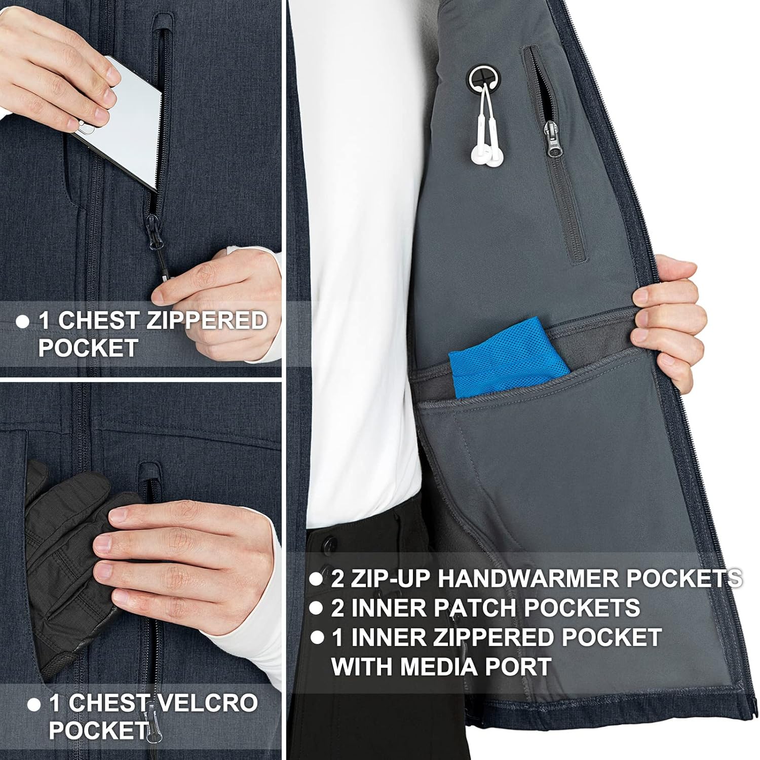 Thumbnail 4 de 33,000ft Men's Softshell Gilet: Windproof Fleece-Lined Utility Vest for Leisure, Golf and Travel