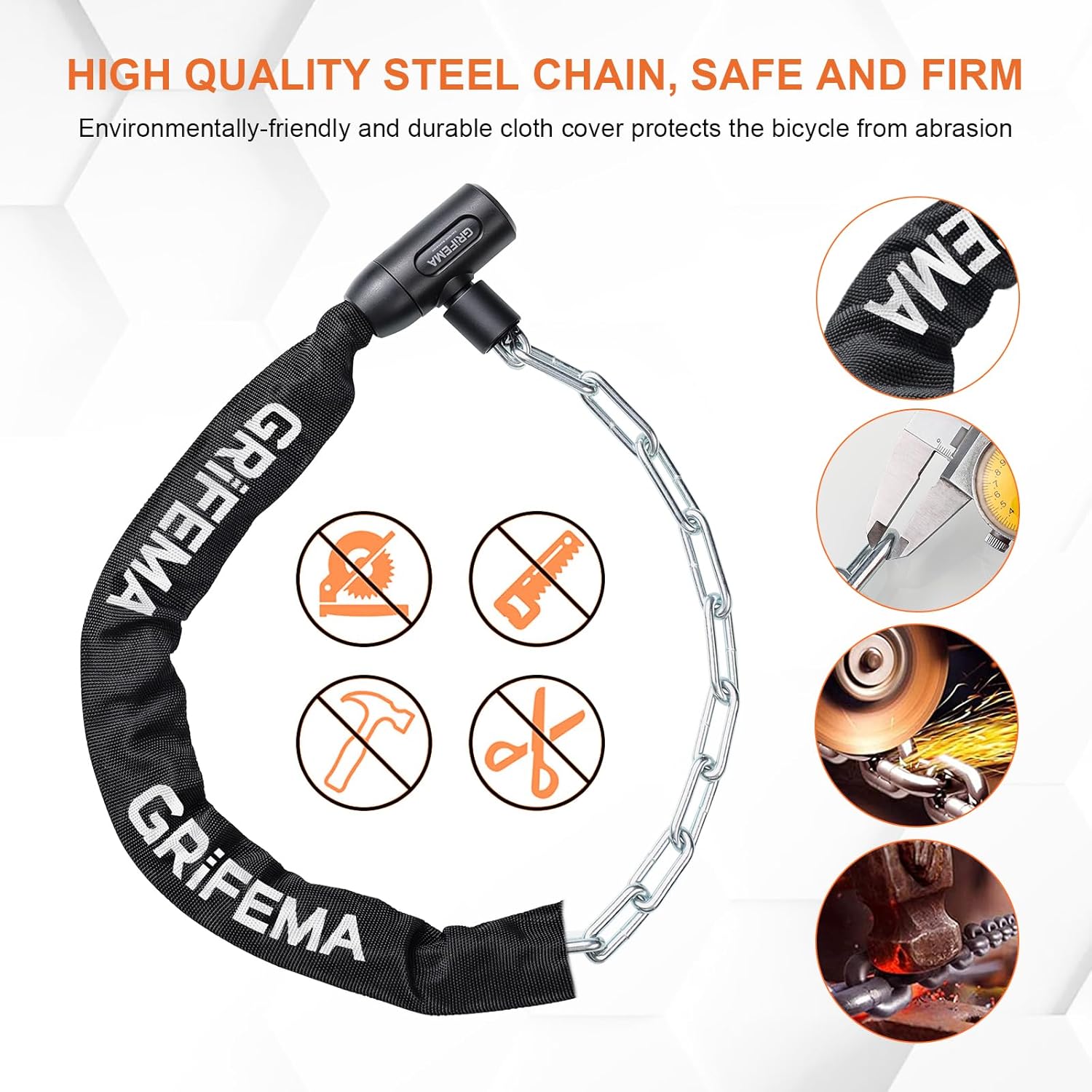 Detalle de GRIFEMA GA1201-12 Bike Locks High Security with 2 Keys – 120cm Chain Lock