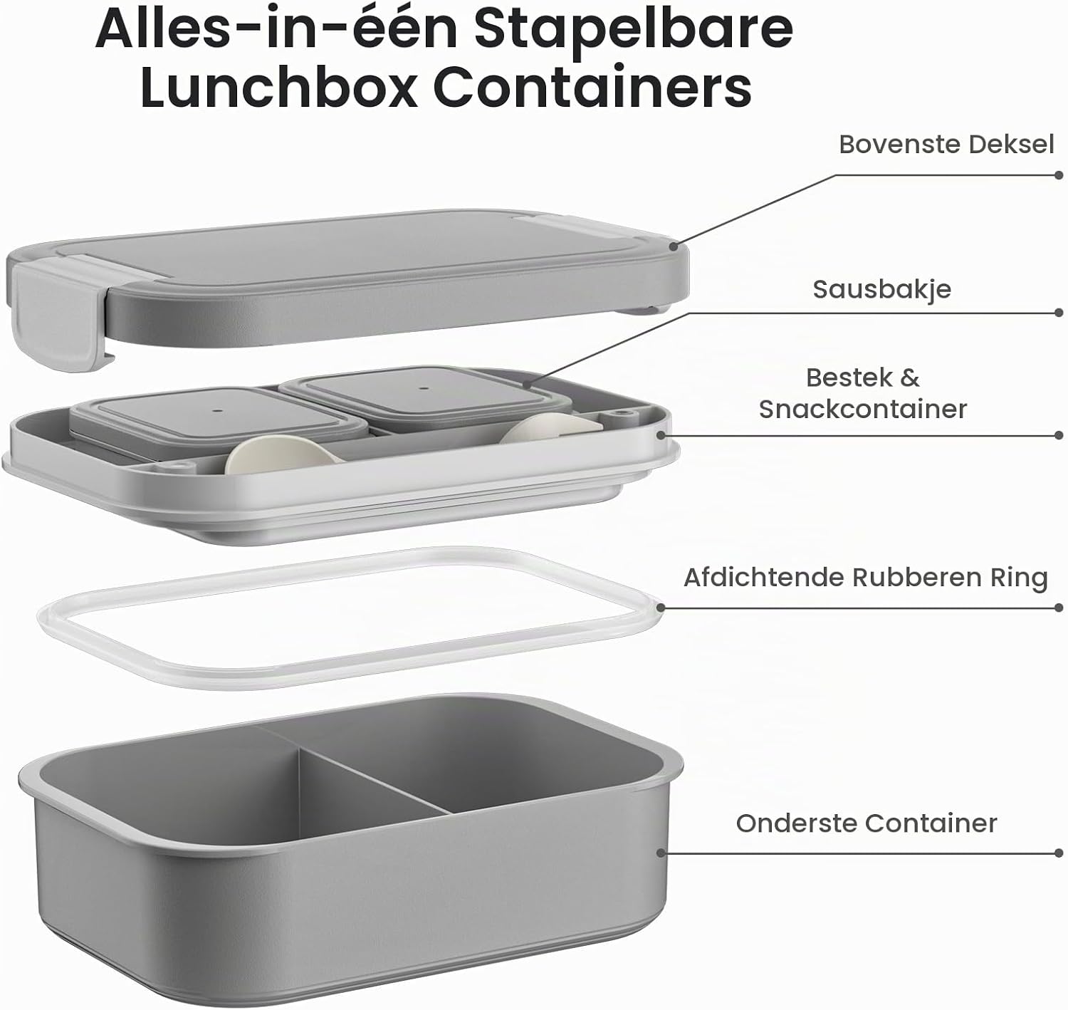 Detalle 2 de LEIKEEGO lunchbox voor volwassenen, 1.900 ml, 2 lagen, lekbestendig