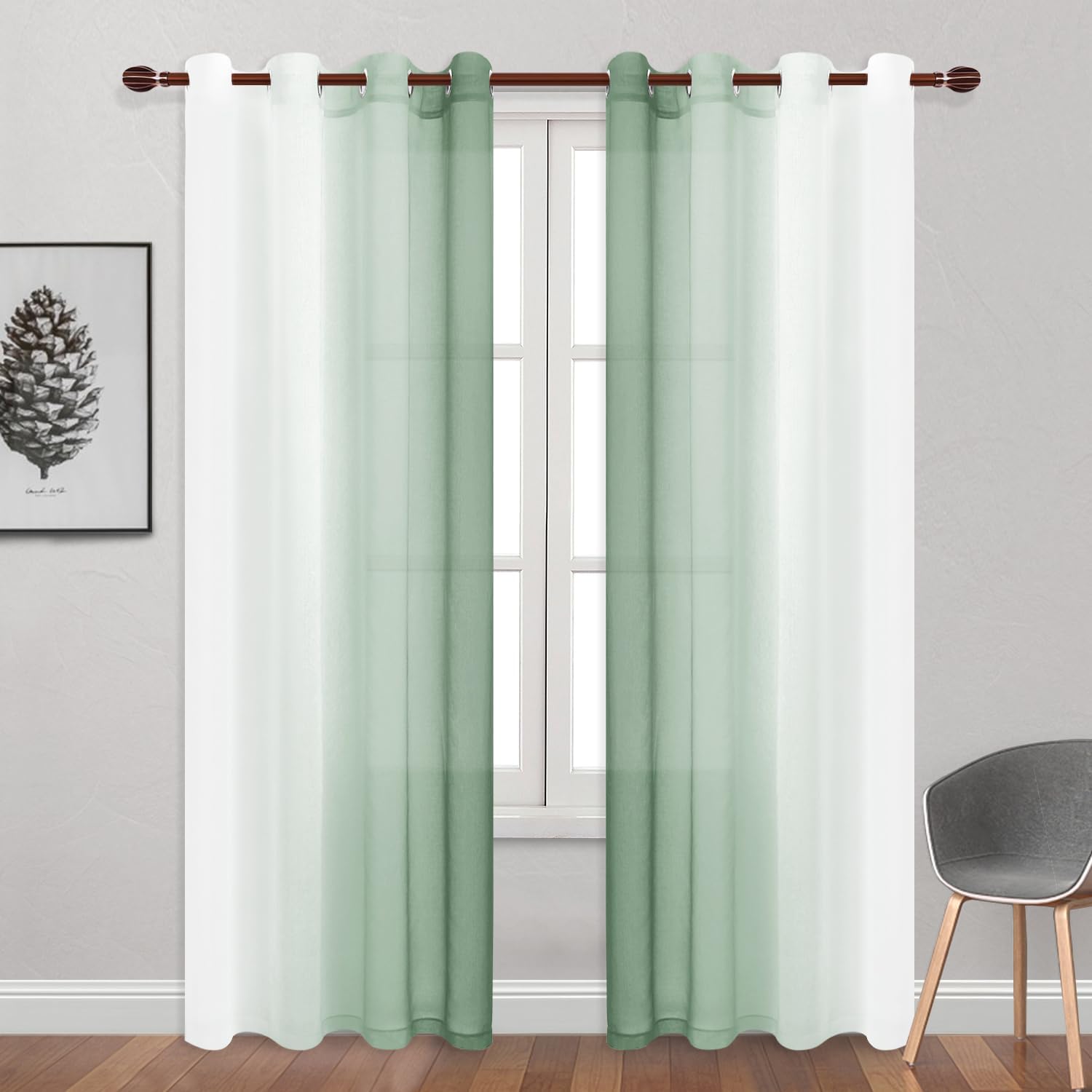 Thumbnail 1 de DWCN Zasłony półwoalowe ombre 132 × 213 cm, szałwiowozielone, 2 panele