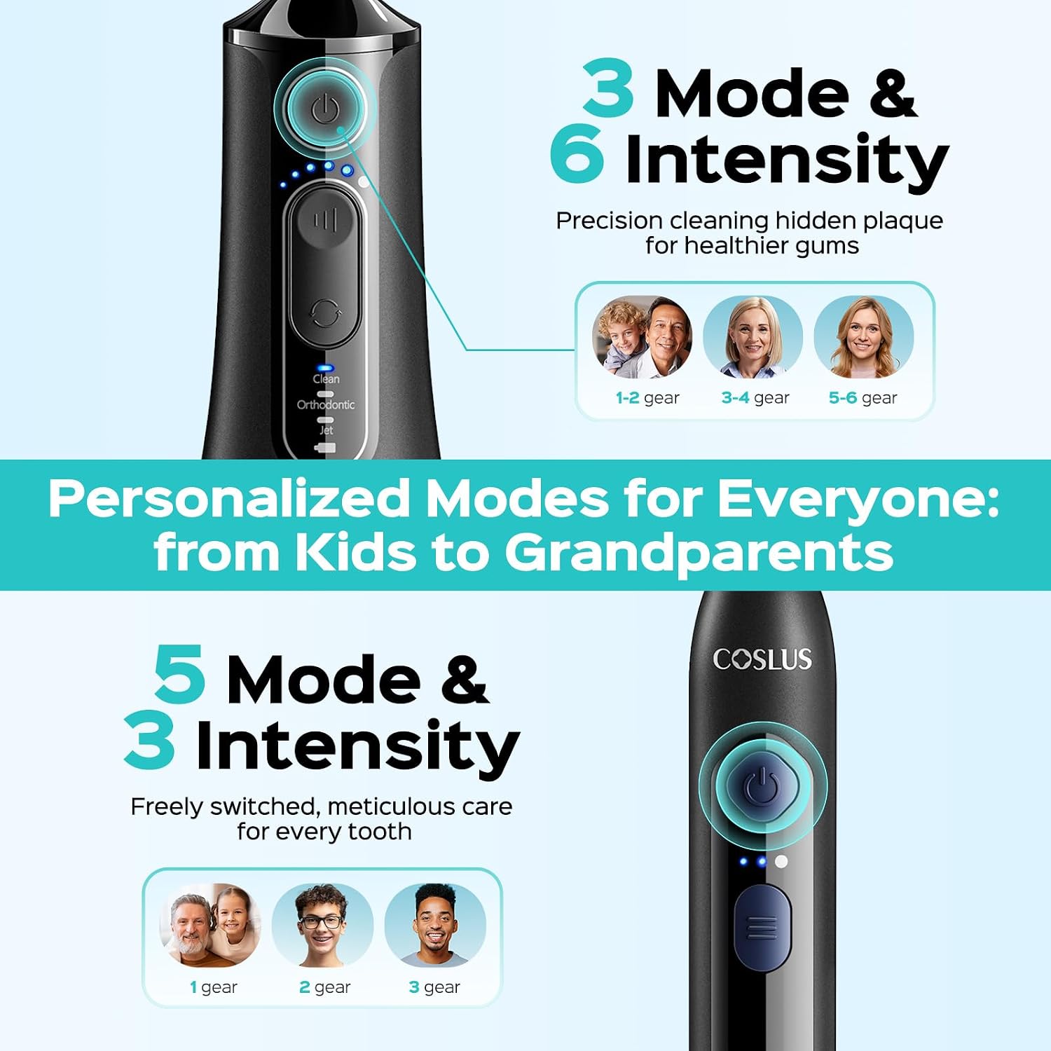 Detalle de COSLUS C51C30 Electric Toothbrush with Water Flosser Combo: 2-in-1 Portable Oral Care Kit